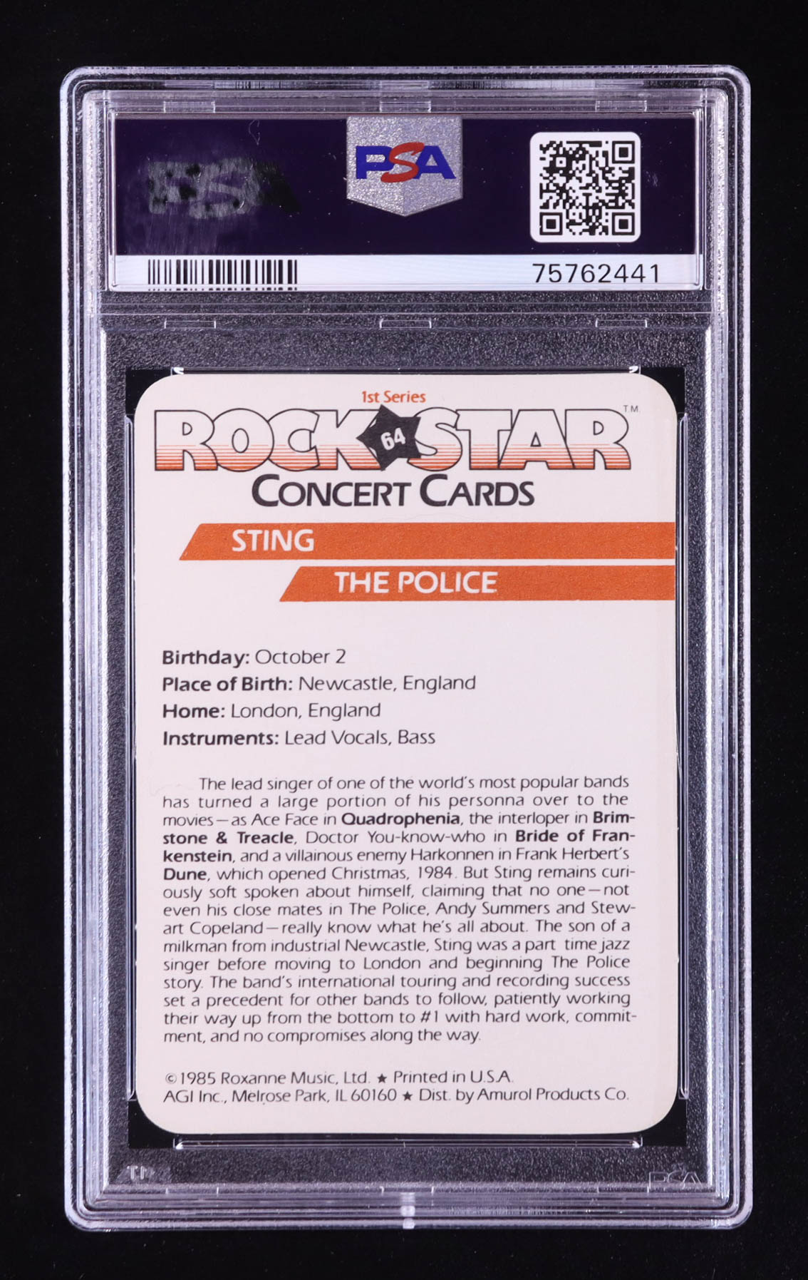 Sting 1985 Amurol Rock Star Concert #64 (PSA 8) at PristineAuction.com Sting 1985 Amurol Rock Star Concert #64 (PSA 8) at PristineAuction.com