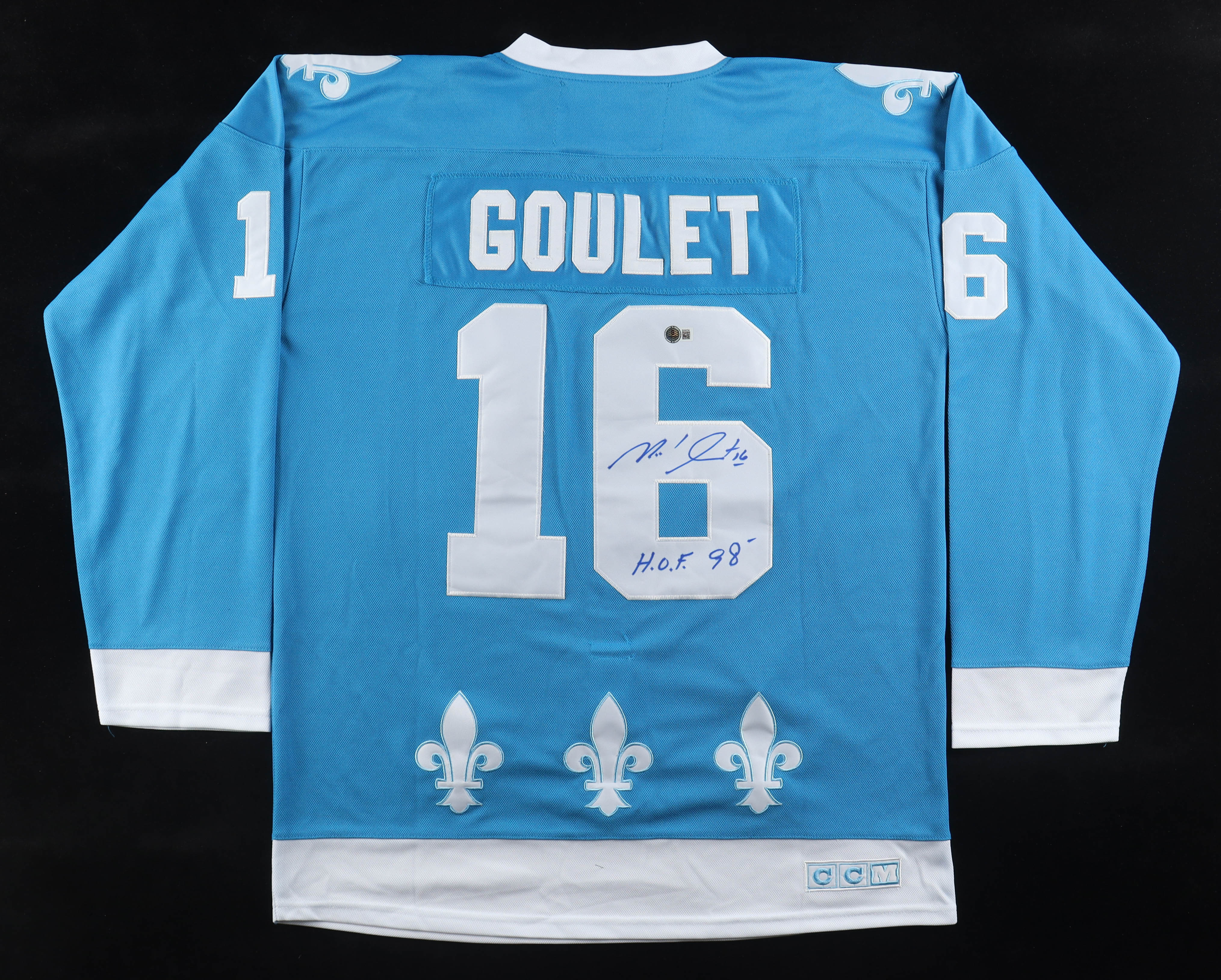 Michel Goulet Signed Nordiques CCM Authentic Jersey Inscribed "H.O.F. 98" (Beckett) at PristineAuction.com Michel Goulet Signed Nordiques CCM Authentic Jersey Inscribed "H.O.F. 98" (Beckett) at PristineAuction.com