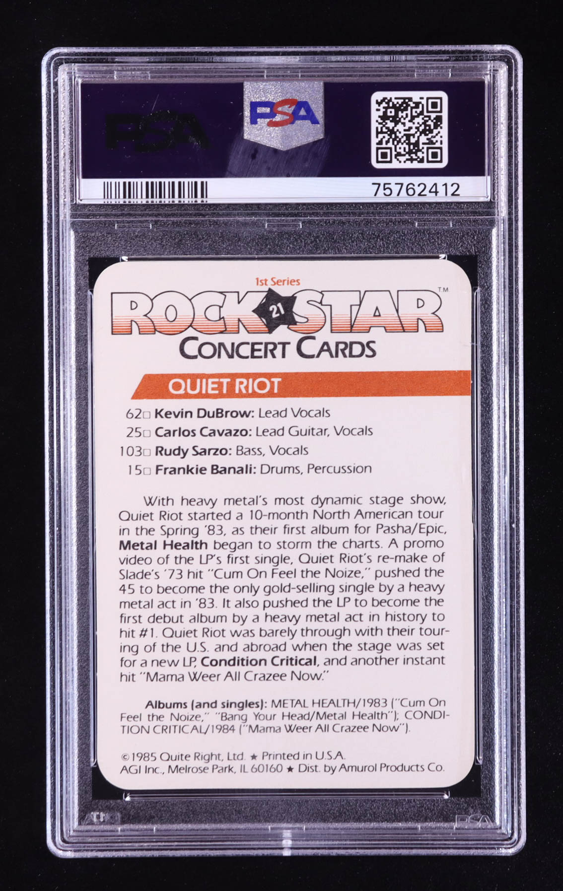 Quiet Riot 1985 Amurol Rock Star Concert #21 (PSA 8) at PristineAuction.com Quiet Riot 1985 Amurol Rock Star Concert #21 (PSA 8) at PristineAuction.com
