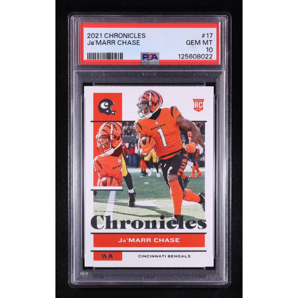 Ja'Marr Chase 2021 Panini Chronicles #17 RC (PSA 10) at PristineAuction.com Ja'Marr Chase 2021 Panini Chronicles #17 RC (PSA 10) at PristineAuction.com