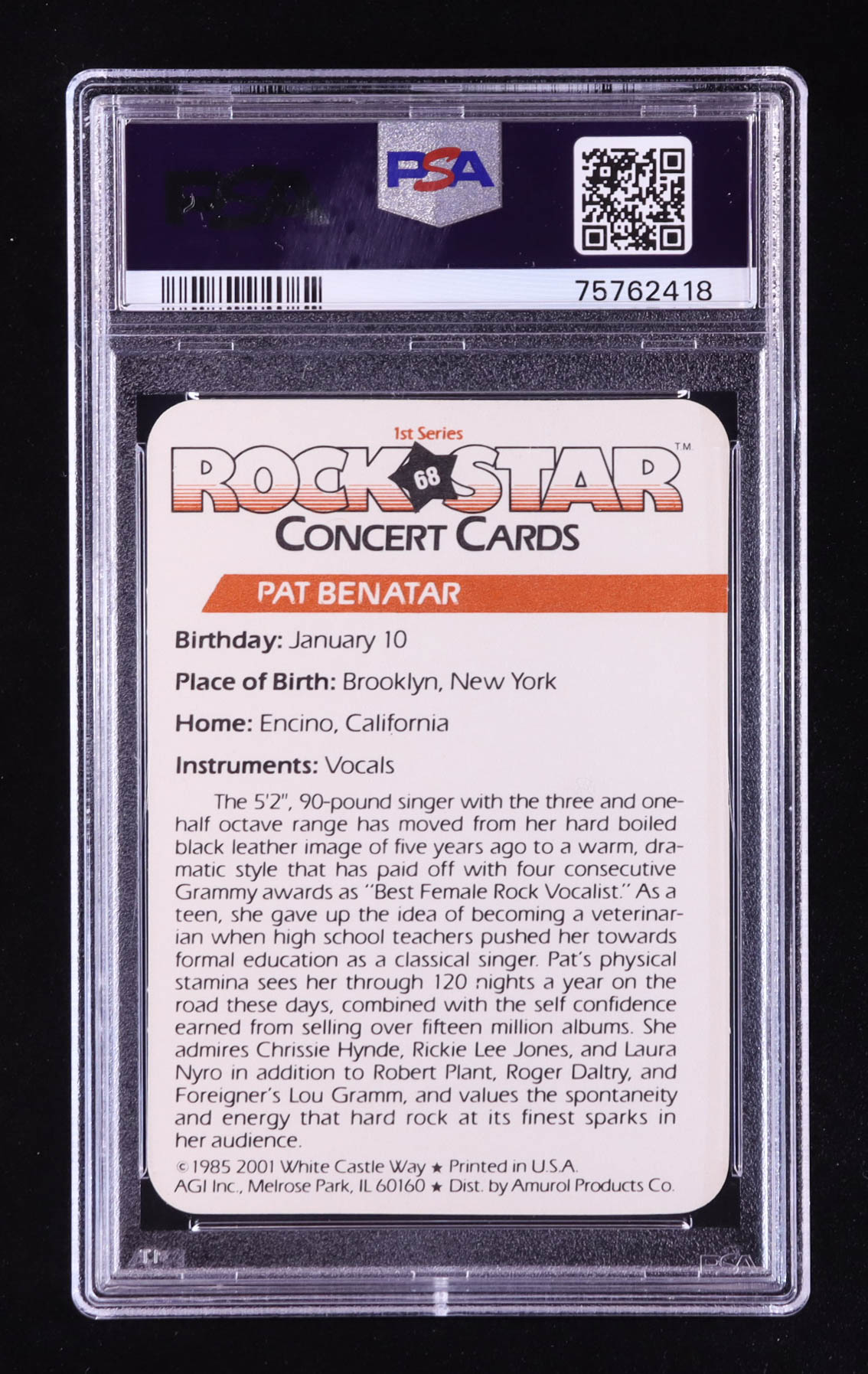 Pat Benatar 1985 Amurol Rock Star Concert #68 (PSA 8) at PristineAuction.com Pat Benatar 1985 Amurol Rock Star Concert #68 (PSA 8) at PristineAuction.com