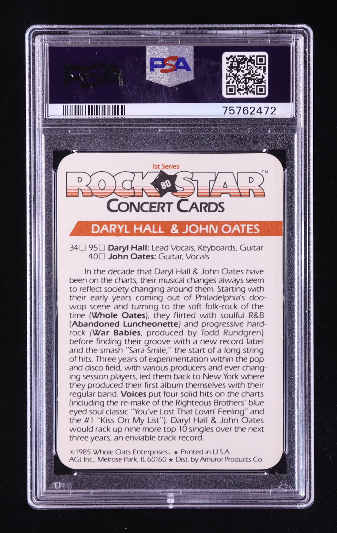 Daryl Hall and John Oates 1985 Amurol Rock Star Concert #80 (PSA 7) at PristineAuction.com Daryl Hall and John Oates 1985 Amurol Rock Star Concert #80 (PSA 7) at PristineAuction.com