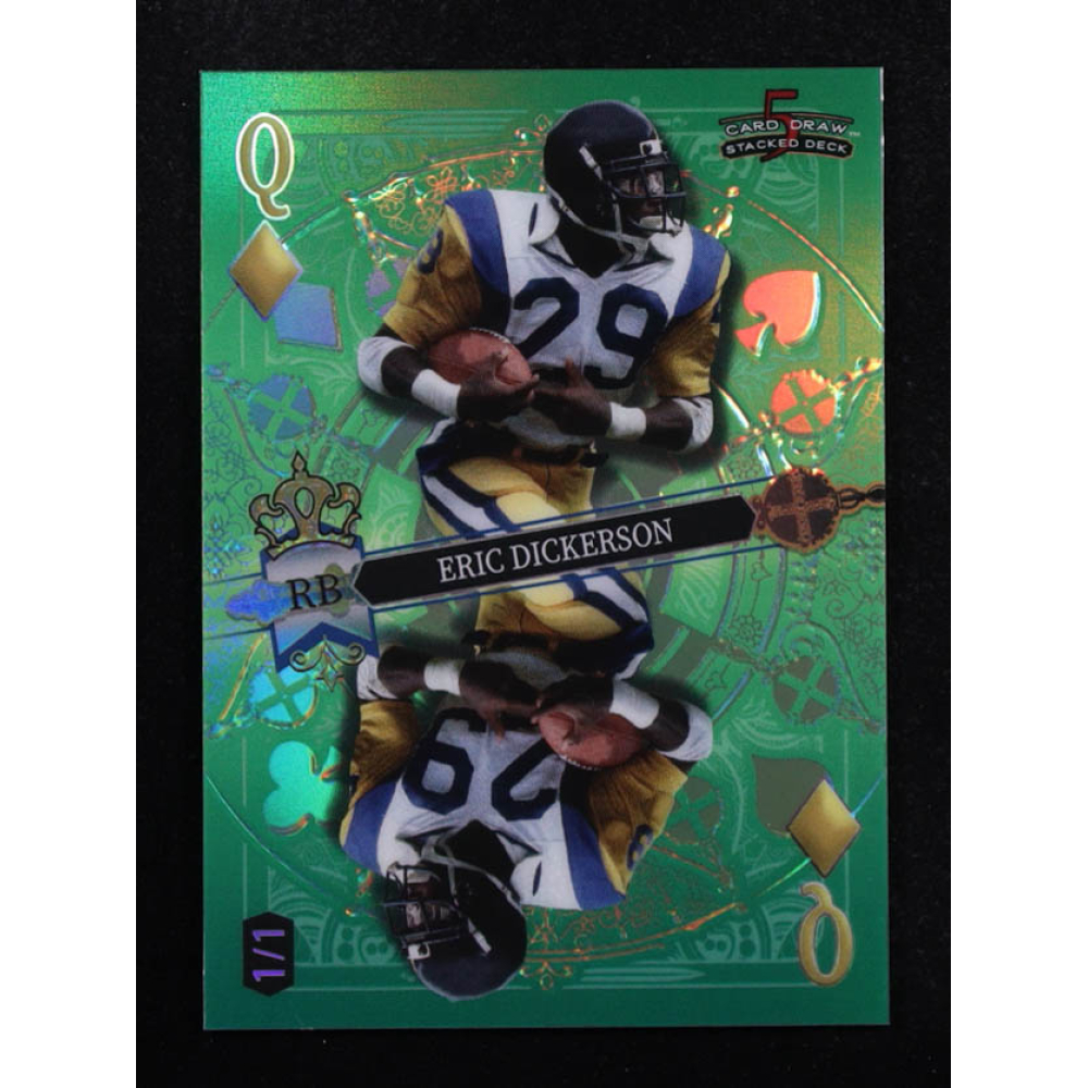 Eric Dickerson 2024 Wild Card 5 Card Draw Stacked Deck Queen of Diamonds Prismatic Green #EDN #1/1 at PristineAuction.com
