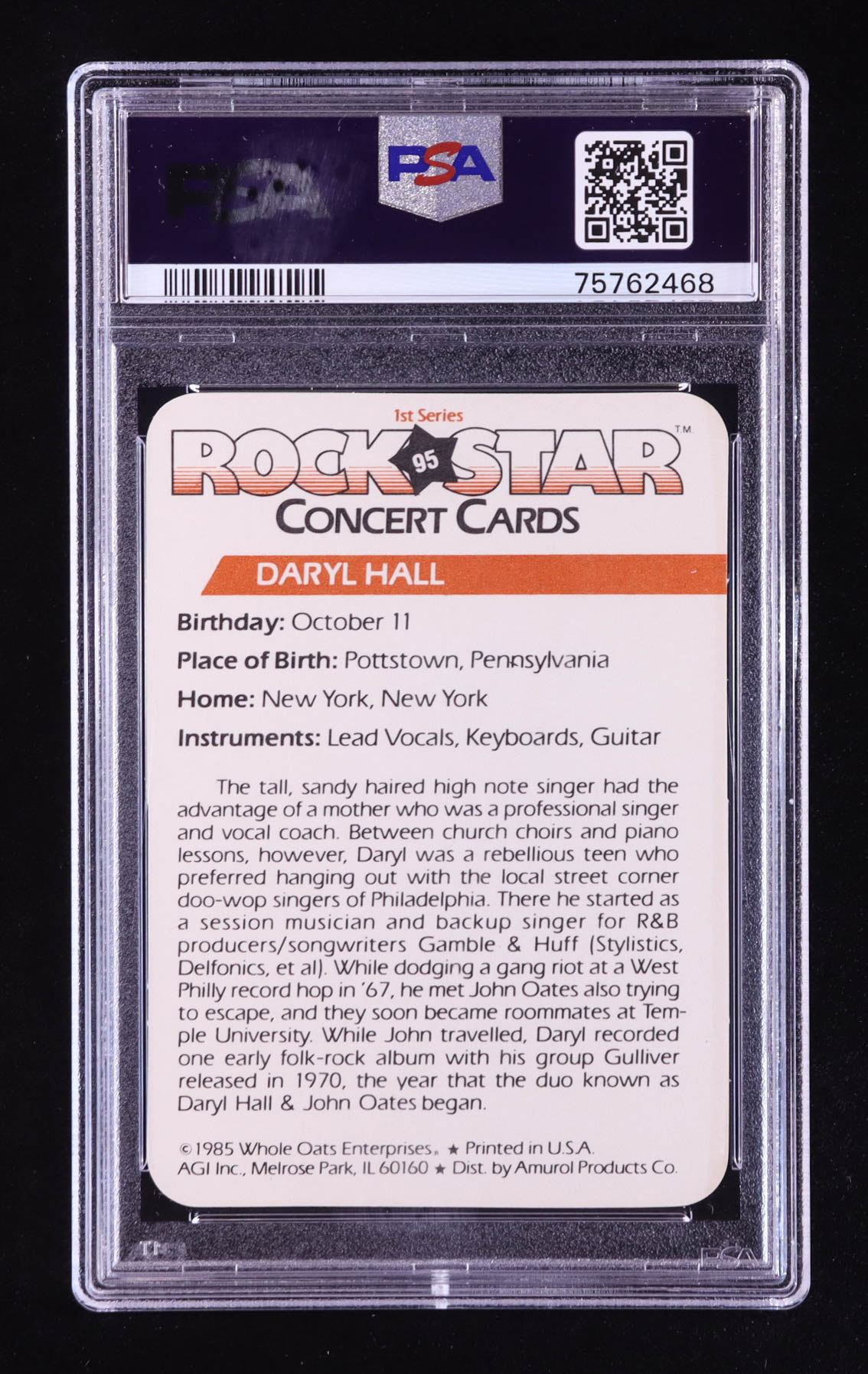 Daryl Hall 1985 Amurol Rock Star Concert #95 (PSA 8) at PristineAuction.com Daryl Hall 1985 Amurol Rock Star Concert #95 (PSA 8) at PristineAuction.com