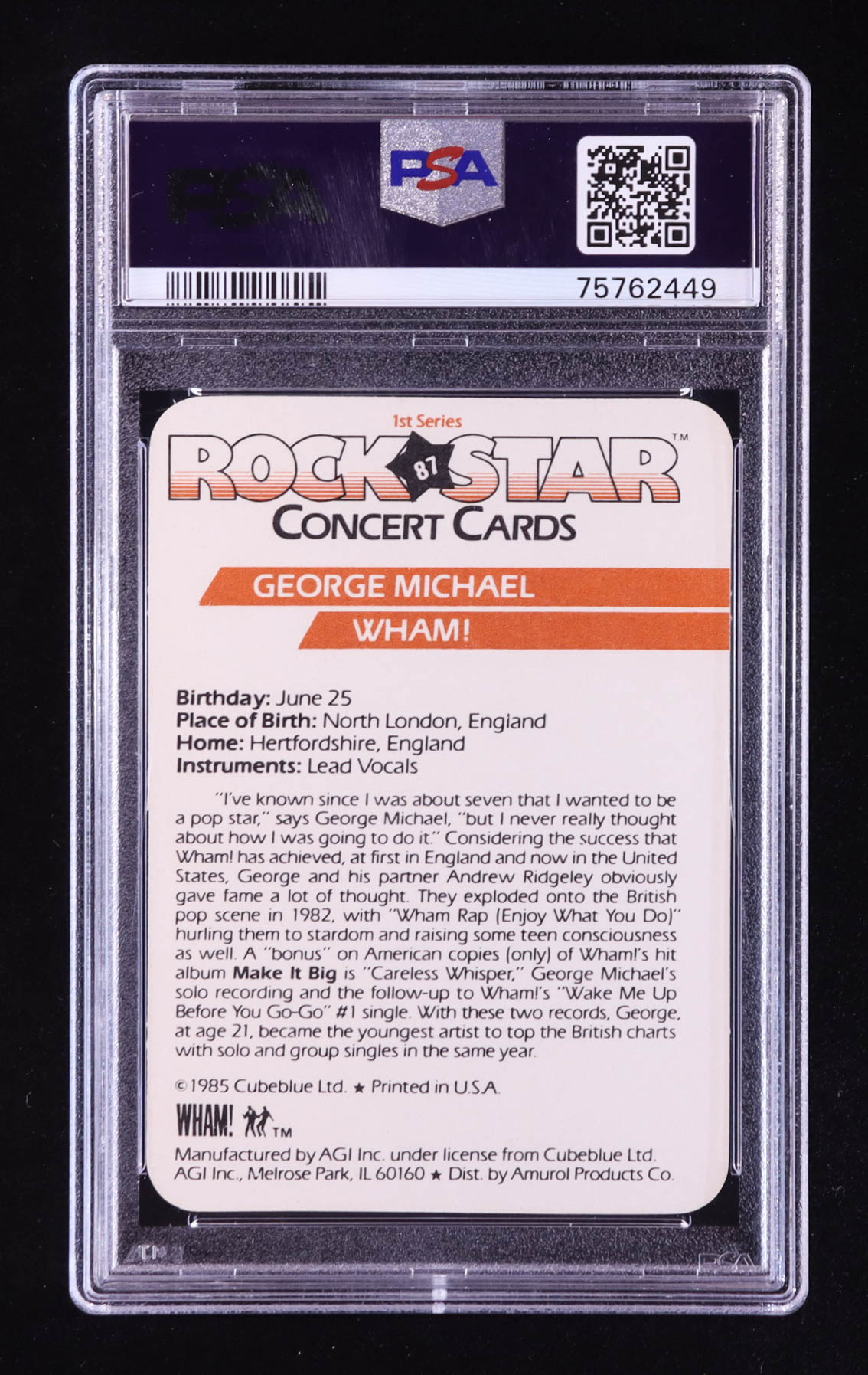George Michael 1985 Amurol Rock Star Concert #87 (PSA 8) at PristineAuction.com George Michael 1985 Amurol Rock Star Concert #87 (PSA 8) at PristineAuction.com