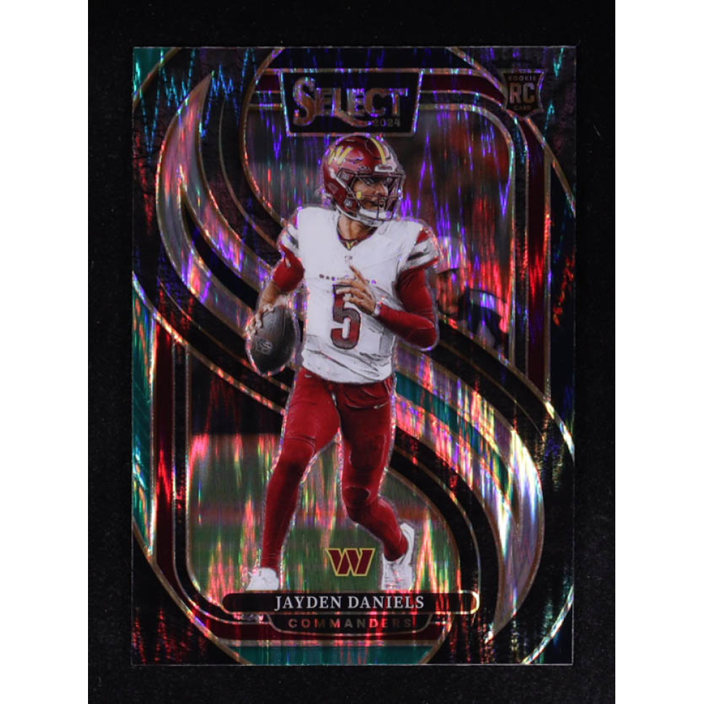 Jayden Daniels 2024 Select Prizm Black and Green Shock #112 RC at PristineAuction.com Jayden Daniels 2024 Select Prizm Black and Green Shock #112 RC at PristineAuction.com