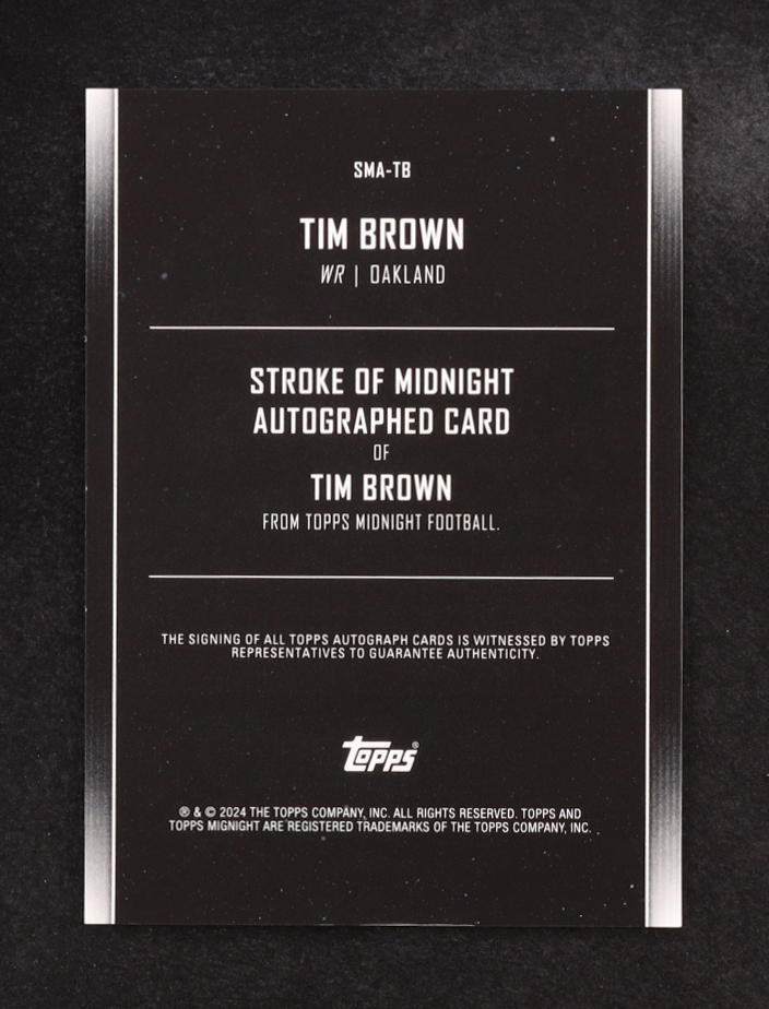 Tim Brown 2024 Topps Midnight Stroke of Midnight Autographs Twilight #SMA-TB #94/99 at PristineAuction.com Tim Brown 2024 Topps Midnight Stroke of Midnight Autographs Twilight #SMA-TB #94/99 at PristineAuction.com
