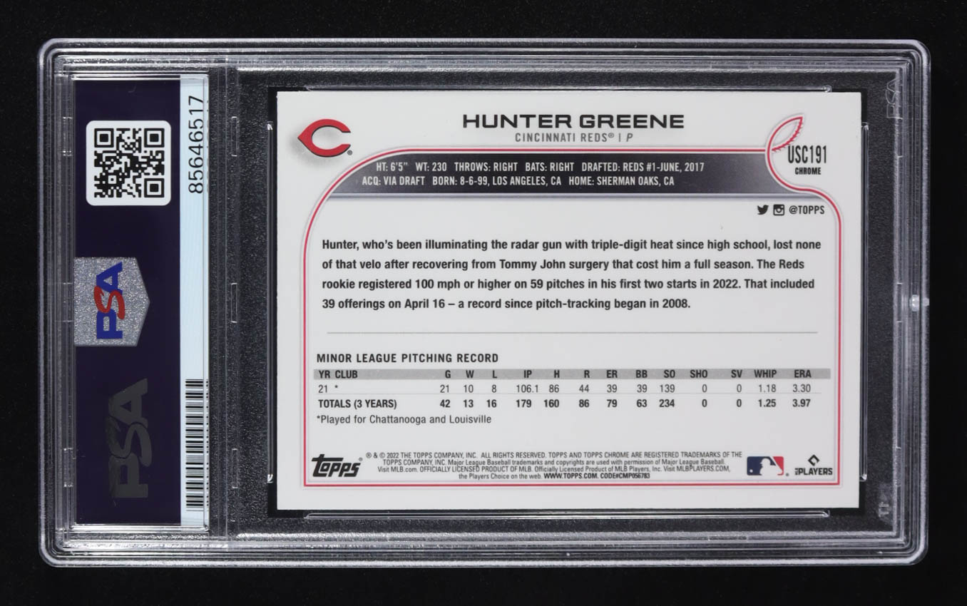 Hunter Greene Signed 2022 Topps Chrome Update #USC191 RC (PSA) at PristineAuction.com Hunter Greene Signed 2022 Topps Chrome Update #USC191 RC (PSA) at PristineAuction.com