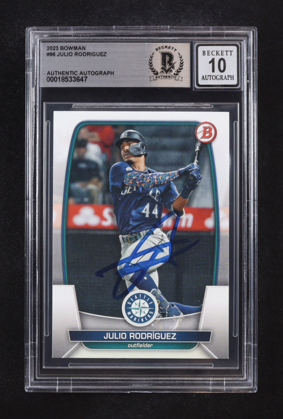 Julio Rodriguez Signed 2023 Bowman #96 (Beckett | Auto Grade BGS 10) at PristineAuction.com Julio Rodriguez Signed 2023 Bowman #96 (Beckett | Auto Grade BGS 10) at PristineAuction.com