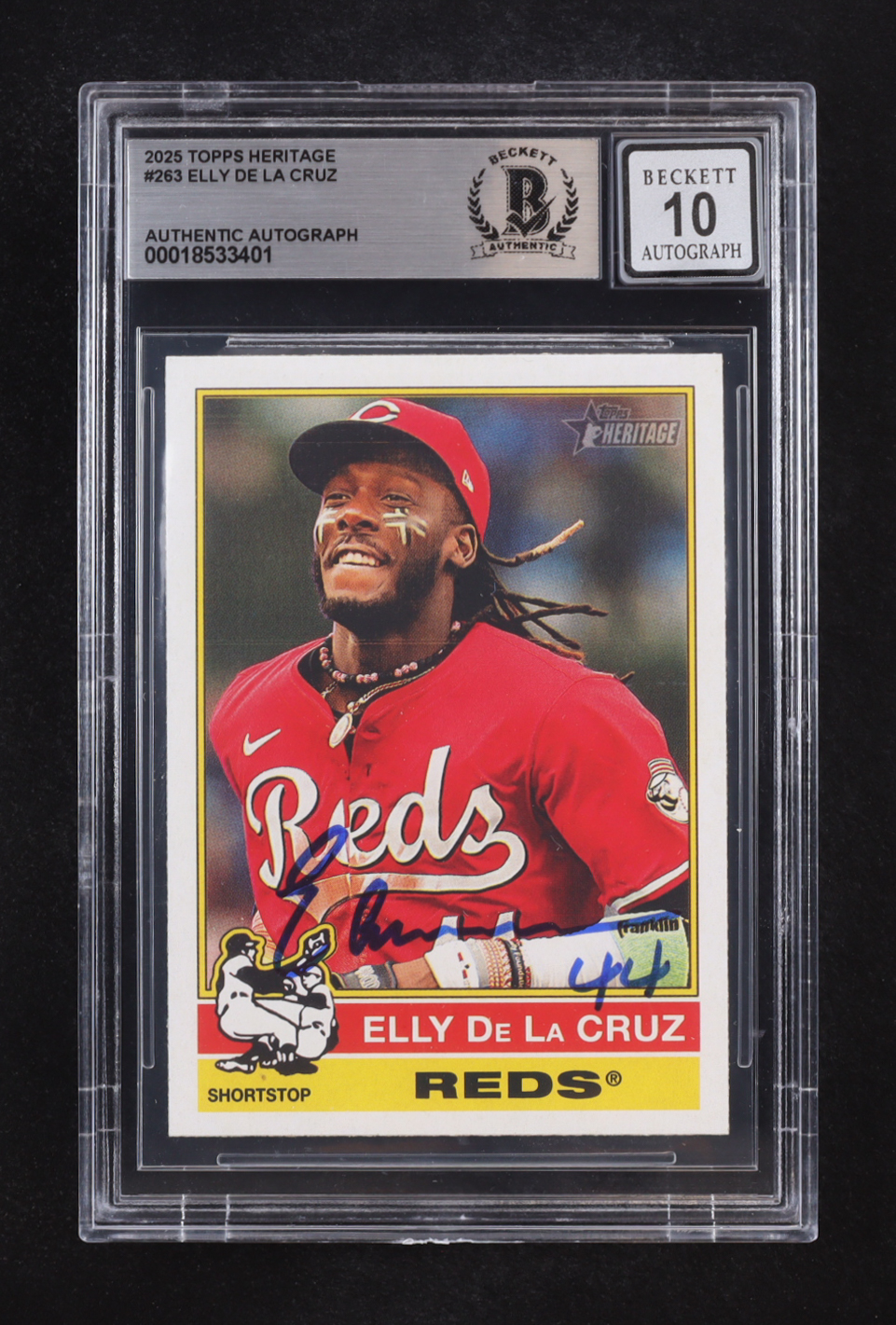 Elly De La Cruz Signed 2025 Topps Heritage #263 (Beckett | Auto Grade BGS 10) at PristineAuction.com Elly De La Cruz Signed 2025 Topps Heritage #263 (Beckett | Auto Grade BGS 10) at PristineAuction.com