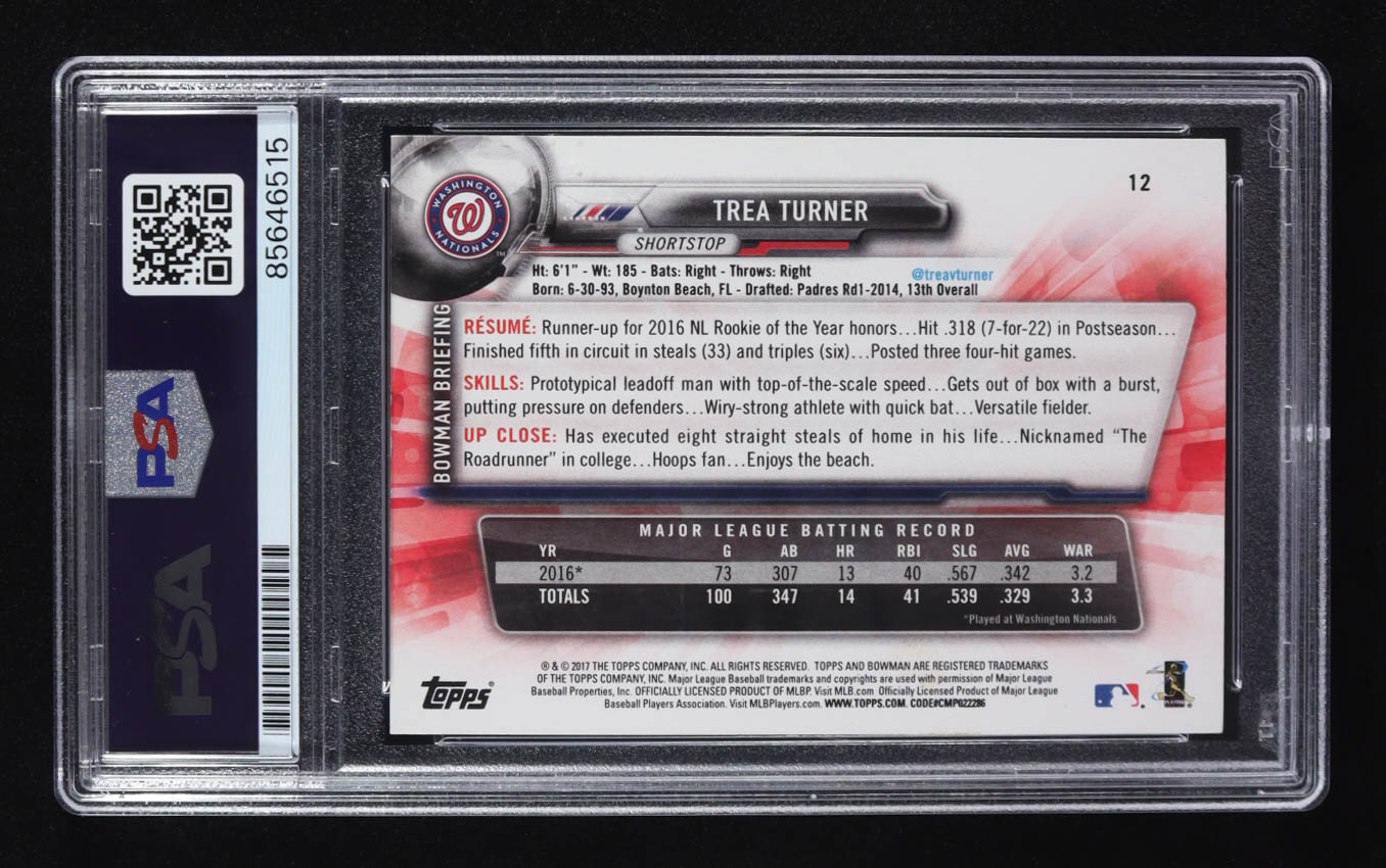 Trea Turner Signed 2017 Bowman #12 (PSA) at PristineAuction.com Trea Turner Signed 2017 Bowman #12 (PSA) at PristineAuction.com