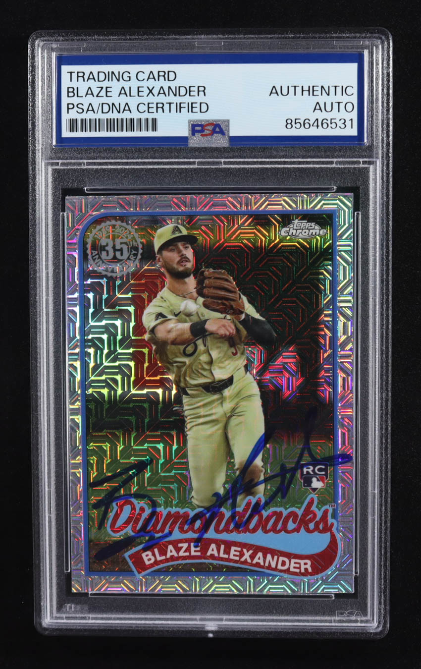 Blaze Alexander Signed 2024 Topps Update '89 Topps Silver Pack Chrome #T89CU28 RC (PSA) at PristineAuction.com Blaze Alexander Signed 2024 Topps Update '89 Topps Silver Pack Chrome #T89CU28 RC (PSA) at PristineAuction.com