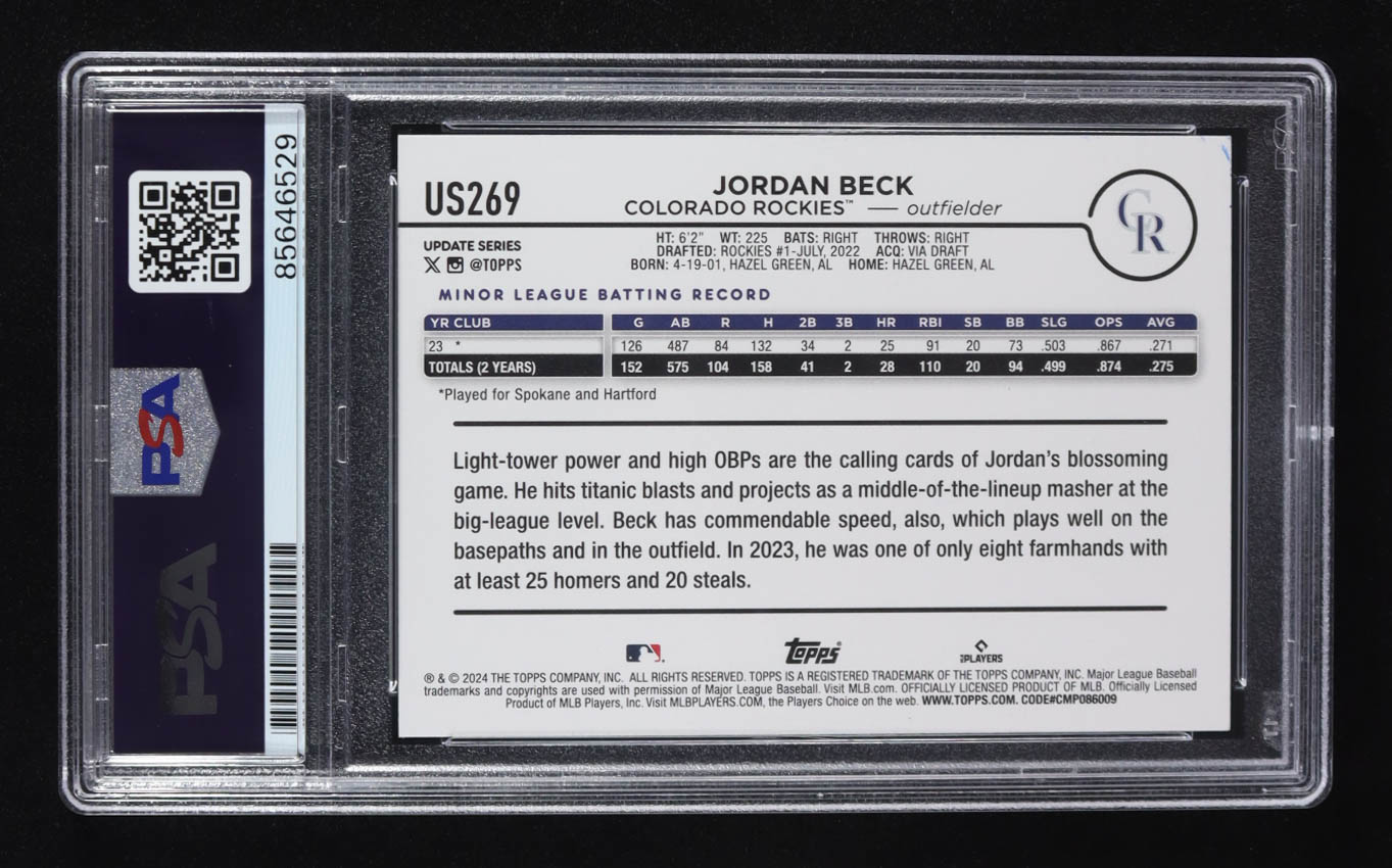 Jordan Beck Signed 2024 Topps Update #US269 RC (PSA) at PristineAuction.com Jordan Beck Signed 2024 Topps Update #US269 RC (PSA) at PristineAuction.com
