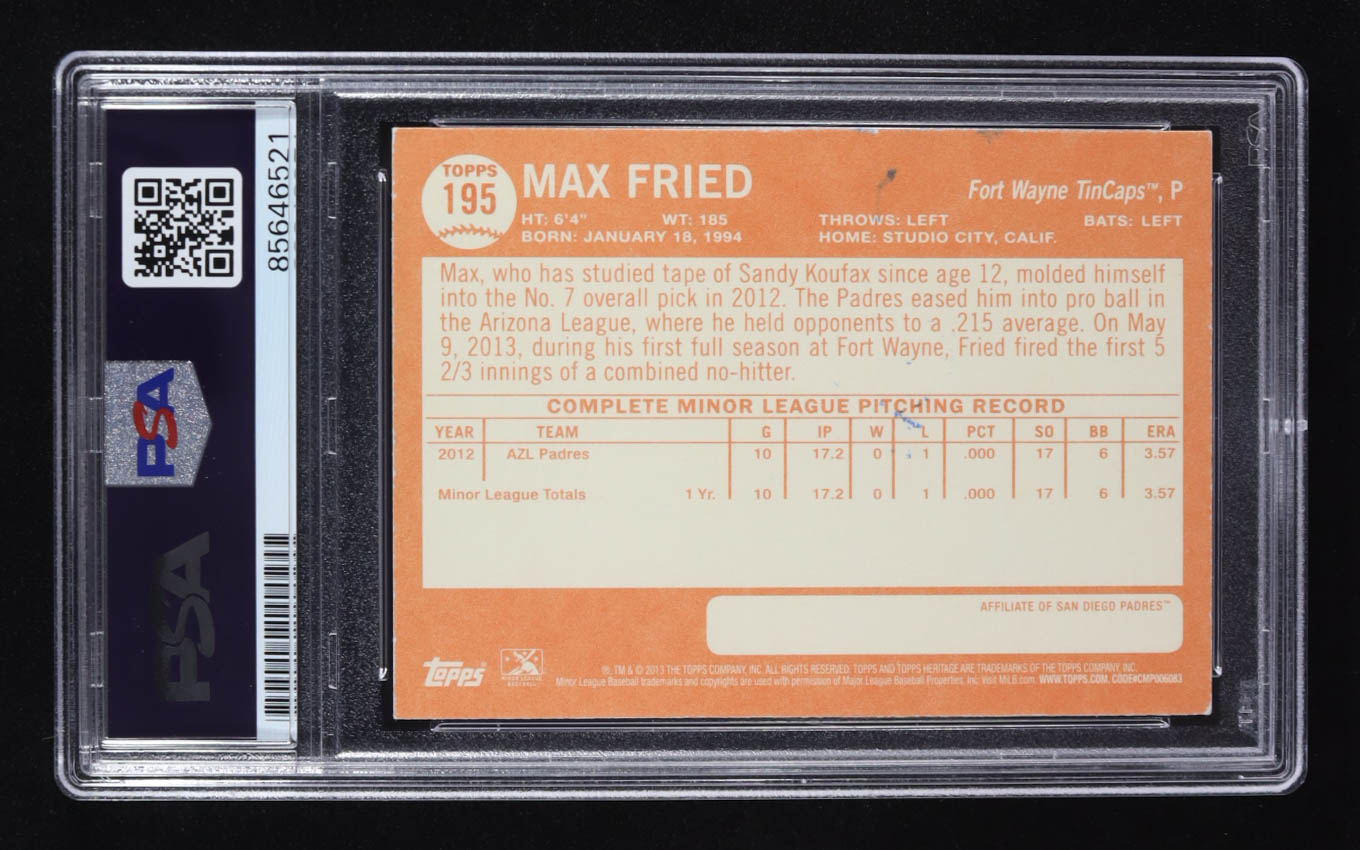 Max Fried Signed 2013 Topps Heritage Minors #195 RC (PSA) at PristineAuction.com Max Fried Signed 2013 Topps Heritage Minors #195 RC (PSA) at PristineAuction.com