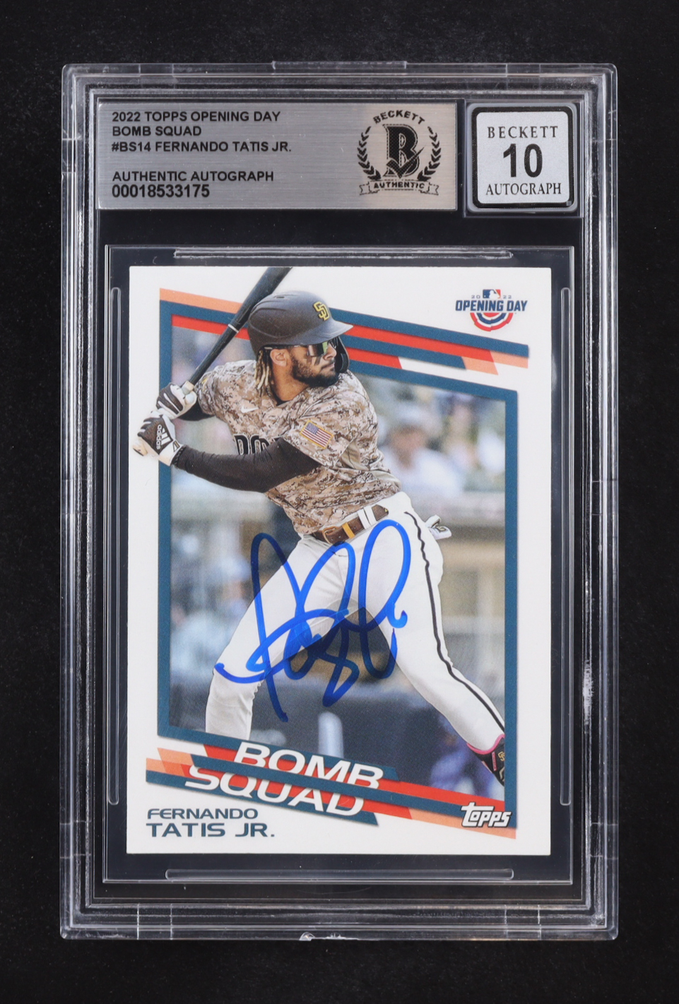 Fernando Tatis Jr. Signed 2022 Topps Opening Day Bomb Squad #BS14 (Beckett | Auto Grade BGS 10) at PristineAuction.com Fernando Tatis Jr. Signed 2022 Topps Opening Day Bomb Squad #BS14 (Beckett | Auto Grade BGS 10) at PristineAuction.com