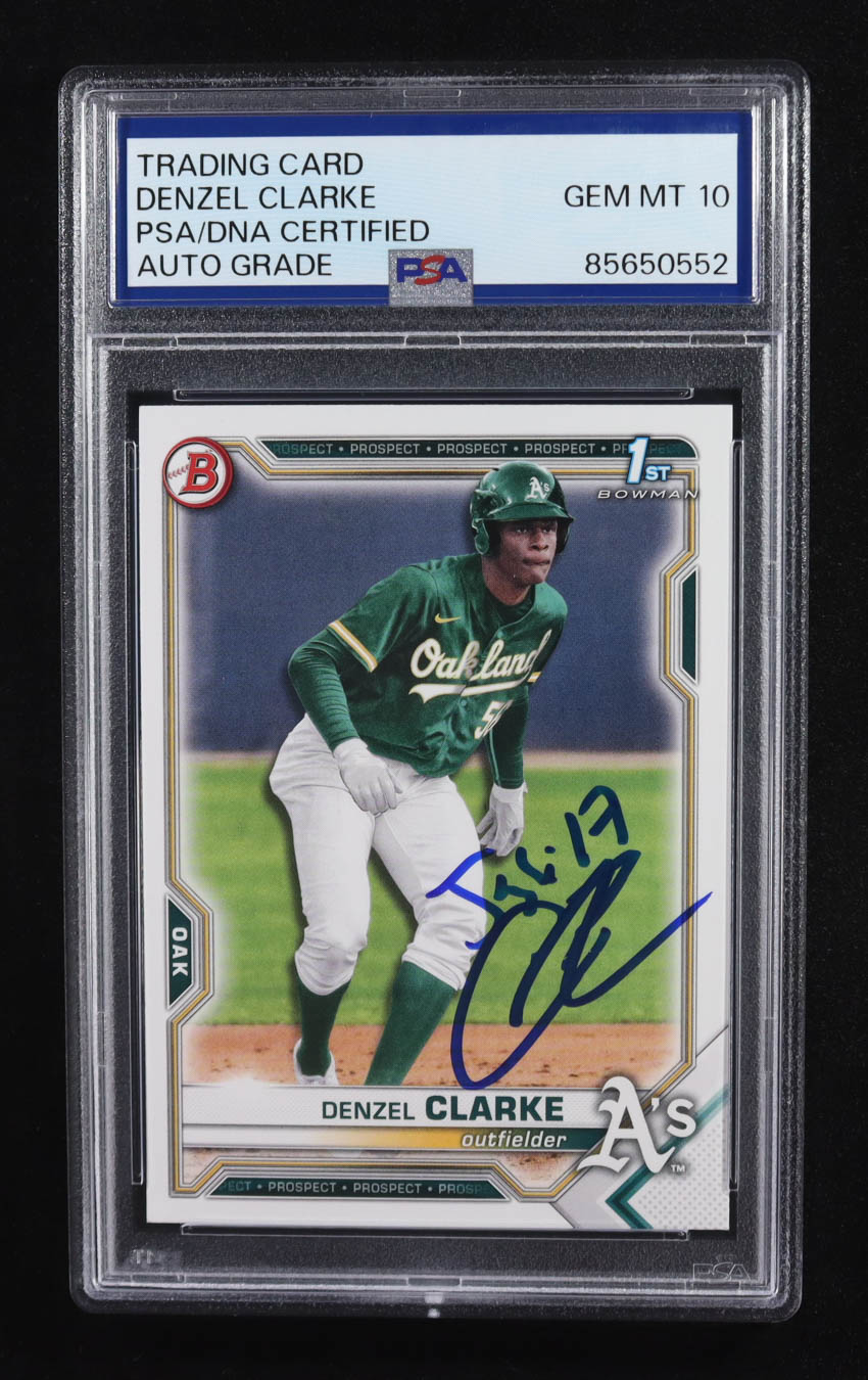 Denzel Clarke Signed 2021 Bowman Draft #BD128 RC (PSA | Autograph Graded 10) at PristineAuction.com Denzel Clarke Signed 2021 Bowman Draft #BD128 RC (PSA | Autograph Graded 10) at PristineAuction.com