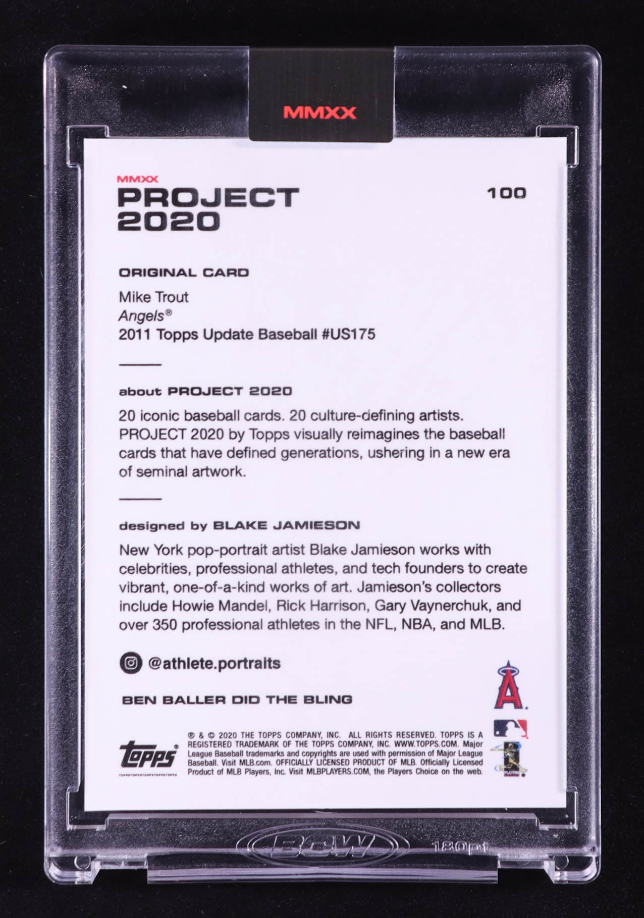 Mike Trout 2020 Topps Project 2020 #100 Blake Jamieson / Ben Baller at PristineAuction.com Mike Trout 2020 Topps Project 2020 #100 Blake Jamieson / Ben Baller at PristineAuction.com