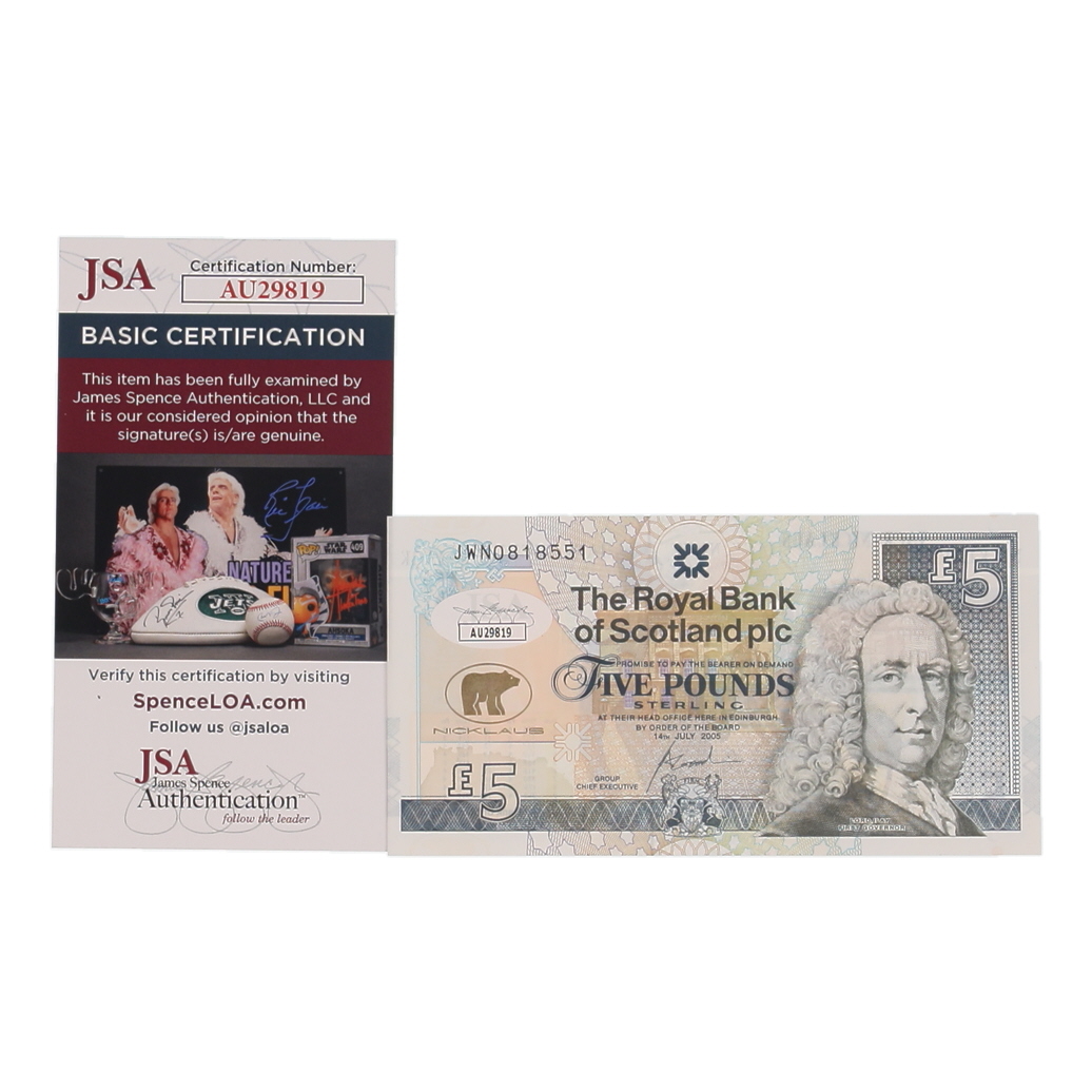 Jack Nicklaus Signed Royal Bank of Scotland Commemorative 5 Pound Sterling Bank Note (JSA) at PristineAuction.com Jack Nicklaus Signed Royal Bank of Scotland Commemorative 5 Pound Sterling Bank Note (JSA) at PristineAuction.com