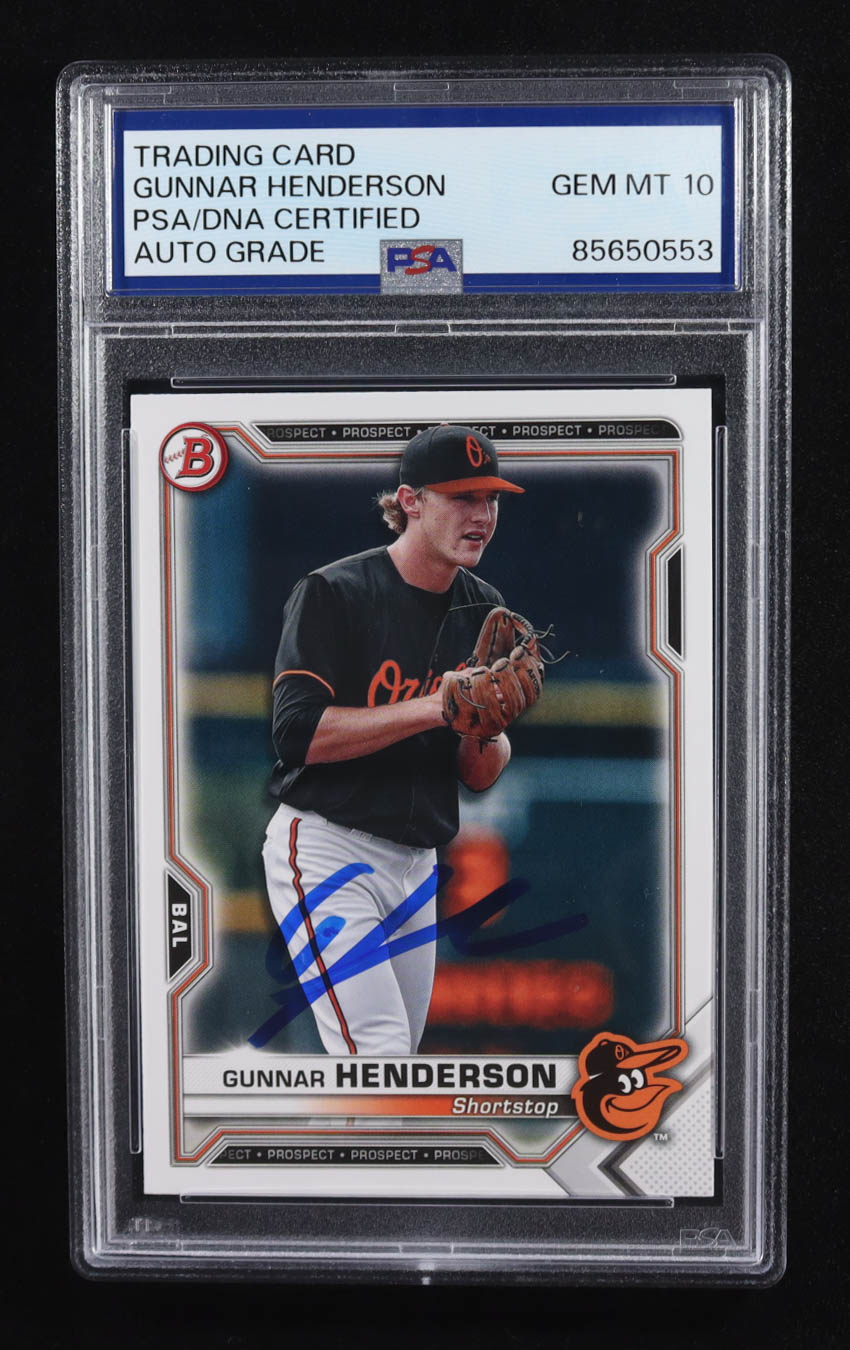 Gunnar Henderson Signed 2021 Bowman Prospects #BP49 RC (PSA | Autograph Graded 10) at PristineAuction.com Gunnar Henderson Signed 2021 Bowman Prospects #BP49 RC (PSA | Autograph Graded 10) at PristineAuction.com