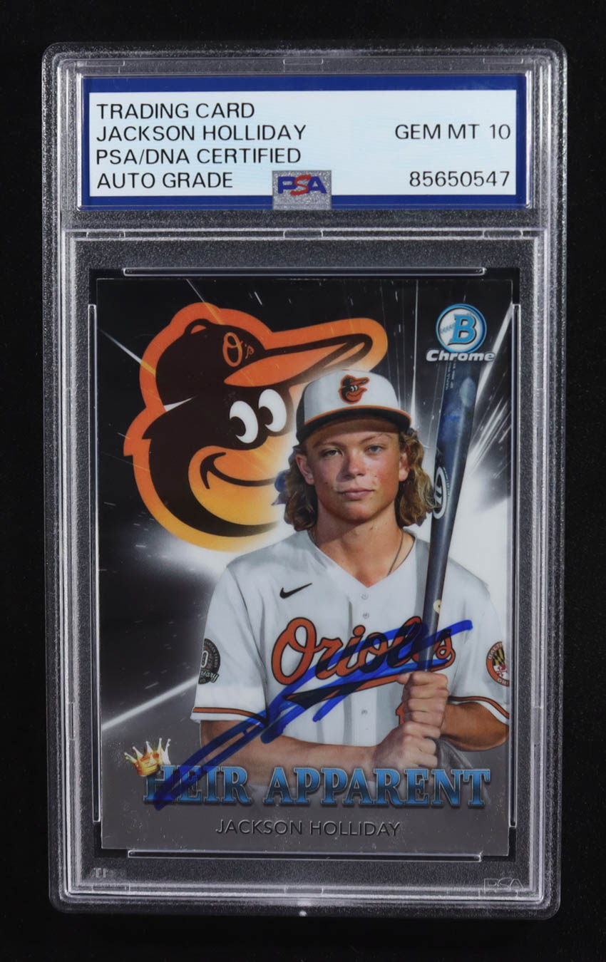 Jackson Holliday Signed 2022 Bowman Chrome Draft Heir Apparent #HA1 RC (PSA | Autograph Graded 10) at PristineAuction.com Jackson Holliday Signed 2022 Bowman Chrome Draft Heir Apparent #HA1 RC (PSA | Autograph Graded 10) at PristineAuction.com