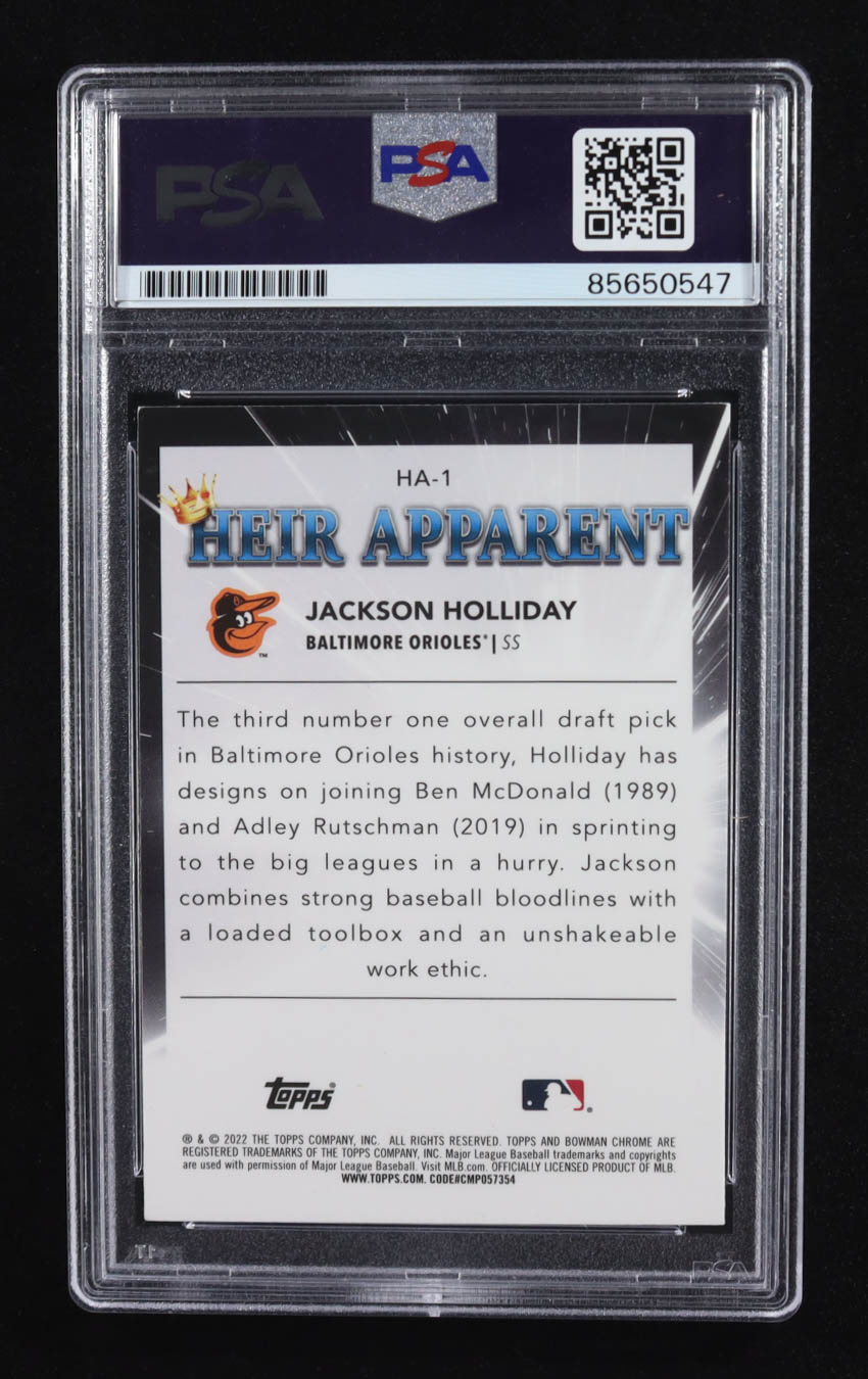 Jackson Holliday Signed 2022 Bowman Chrome Draft Heir Apparent #HA1 RC (PSA | Autograph Graded 10) at PristineAuction.com Jackson Holliday Signed 2022 Bowman Chrome Draft Heir Apparent #HA1 RC (PSA | Autograph Graded 10) at PristineAuction.com