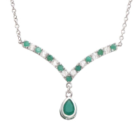 3.00 CTW Natural Emeralds & White Topaz Rhodium Plated Designer Necklace Size 19 Inches | Estimated Value $1599 (AMG) at PristineAuction.com