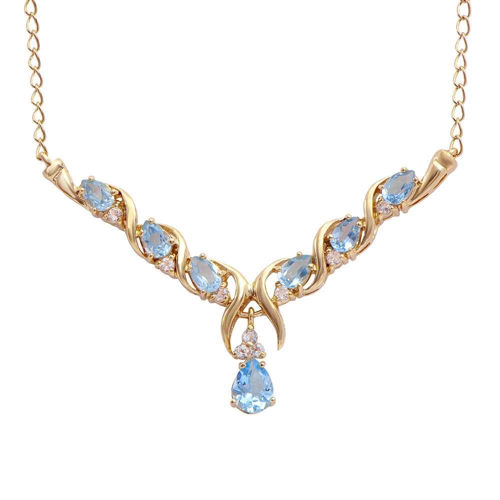 4.45 CTW Natural Blue Topaz & White Topaz 18K Gold Plated Designer Necklace Size 19 Inches | Estimated Value $1629 (AMG) at PristineAuction.com 4.45 CTW Natural Blue Topaz & White Topaz 18K Gold Plated Designer Necklace Size 19 Inches | Estimated Value $1629 (AMG) at PristineAuction.com
