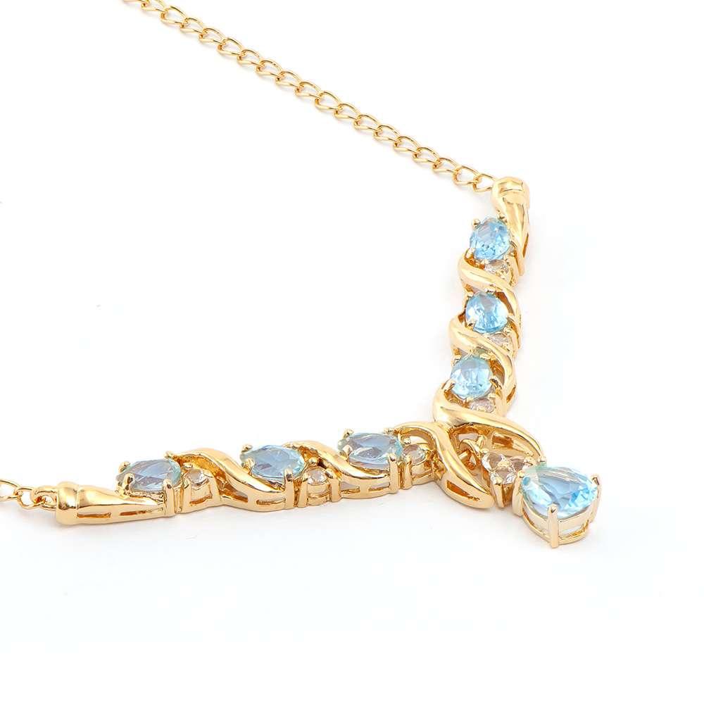 4.45 CTW Natural Blue Topaz & White Topaz 18K Gold Plated Designer Necklace Size 19 Inches | Estimated Value $1629 (AMG) at PristineAuction.com 4.45 CTW Natural Blue Topaz & White Topaz 18K Gold Plated Designer Necklace Size 19 Inches | Estimated Value $1629 (AMG) at PristineAuction.com