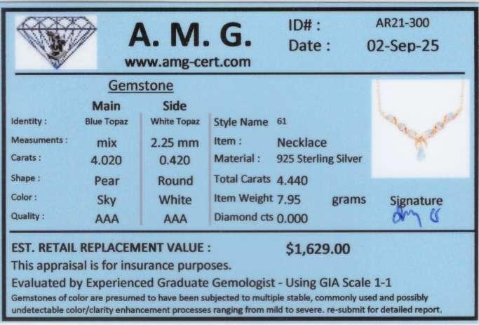 4.45 CTW Natural Blue Topaz & White Topaz 18K Gold Plated Designer Necklace Size 19 Inches | Estimated Value $1629 (AMG) at PristineAuction.com 4.45 CTW Natural Blue Topaz & White Topaz 18K Gold Plated Designer Necklace Size 19 Inches | Estimated Value $1629 (AMG) at PristineAuction.com