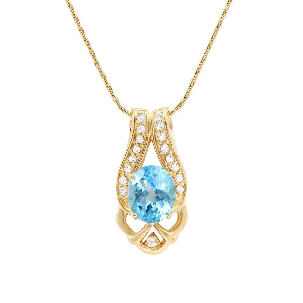 6.85 CTW Natural Blue Topaz & White Topaz 18K Gold Plated Designer Necklace Size 16 Inches | Estimated Value $1599 (AMG) at PristineAuction.com 6.85 CTW Natural Blue Topaz & White Topaz 18K Gold Plated Designer Necklace Size 16 Inches | Estimated Value $1599 (AMG) at PristineAuction.com
