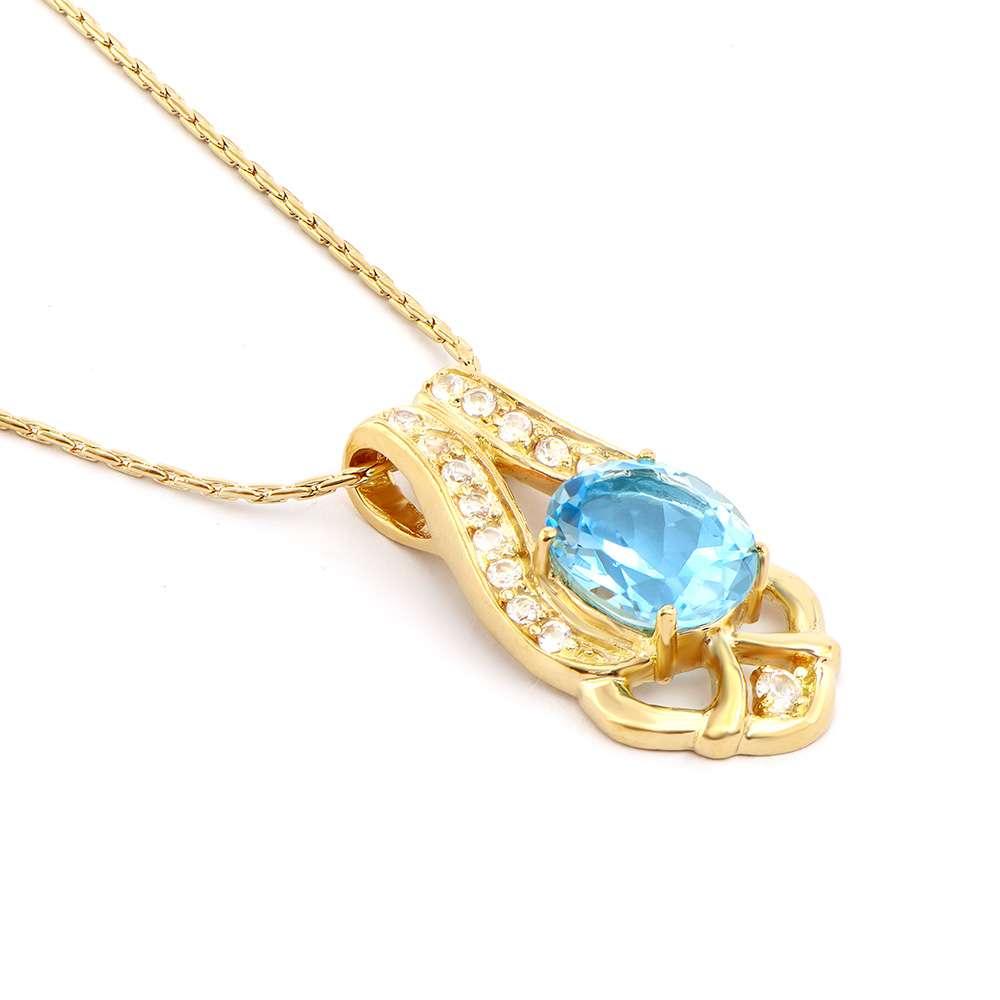 6.85 CTW Natural Blue Topaz & White Topaz 18K Gold Plated Designer Necklace Size 16 Inches | Estimated Value $1599 (AMG) at PristineAuction.com 6.85 CTW Natural Blue Topaz & White Topaz 18K Gold Plated Designer Necklace Size 16 Inches | Estimated Value $1599 (AMG) at PristineAuction.com