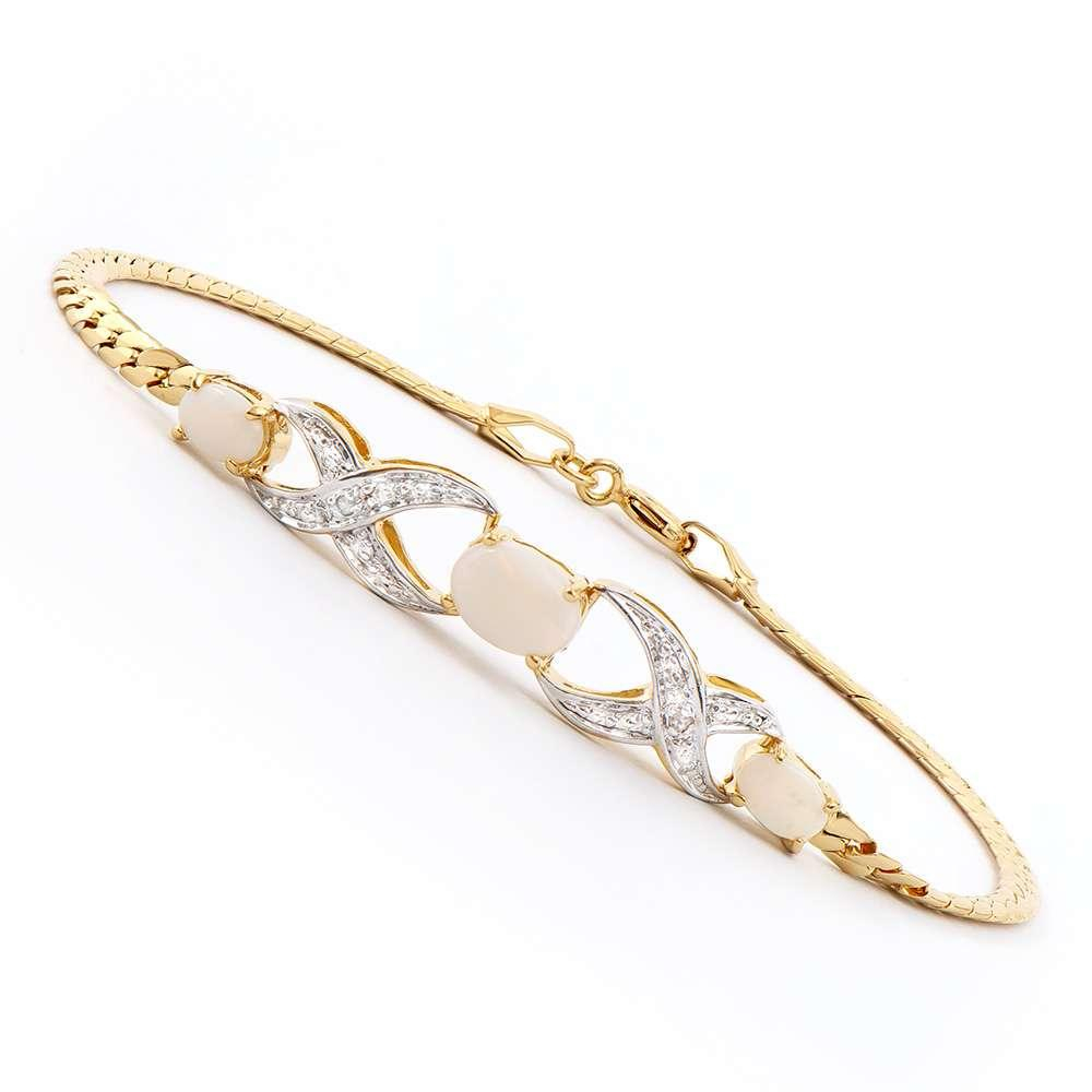 1.28 CTW Natural Opal & Diamonds 18K Gold Plated Designer Bracelet Size 7.75 Inches | Estimated Retail Value: $1,899 (AMG) at PristineAuction.com