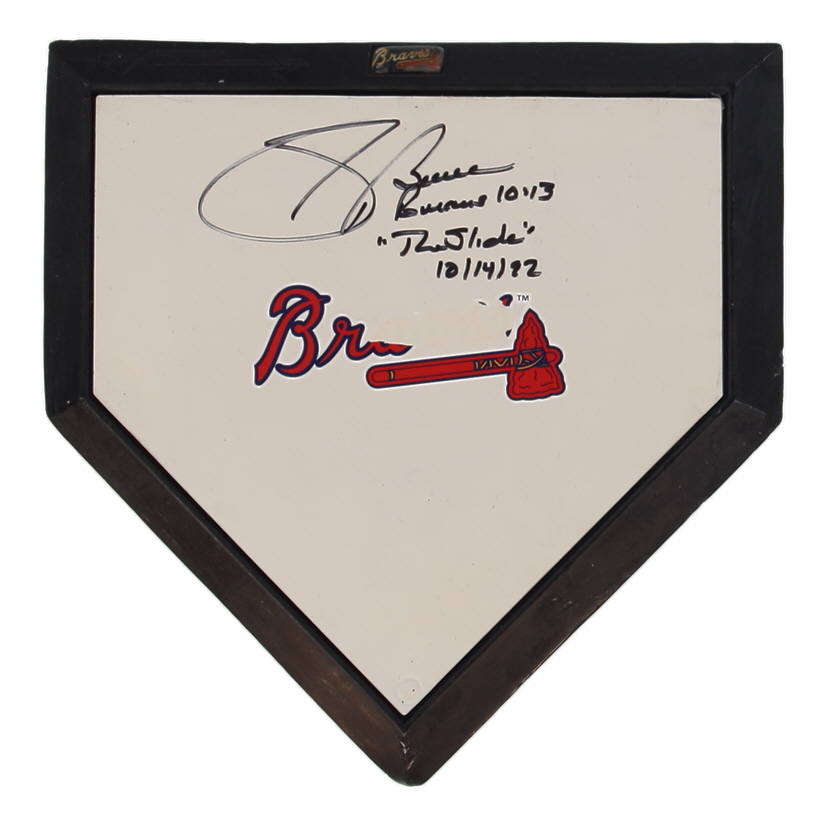 Sid Bream Signed Braves Logo Mini Home Plate Inscribed "The Slide 10/14/92" (Beckett) at PristineAuction.com Sid Bream Signed Braves Logo Mini Home Plate Inscribed "The Slide 10/14/92" (Beckett) at PristineAuction.com