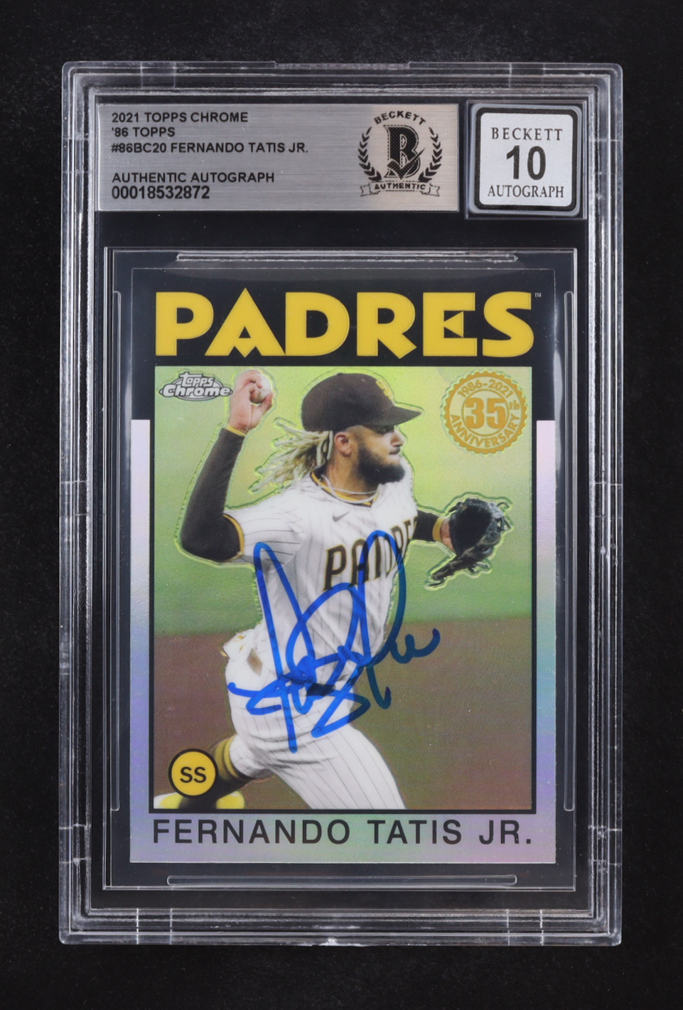 Fernando Tatis Jr. Signed 2021 Topps Chrome '86 Topps #86BC20 (Beckett | Auto Grade BGS 10) at PristineAuction.com Fernando Tatis Jr. Signed 2021 Topps Chrome '86 Topps #86BC20 (Beckett | Auto Grade BGS 10) at PristineAuction.com