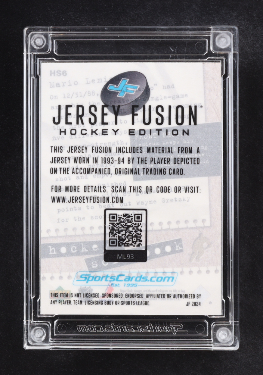 Mario Lemieux 2024 Jersey Fusion Hockey Scrapbook Game Used Swatch #ML93 at PristineAuction.com Mario Lemieux 2024 Jersey Fusion Hockey Scrapbook Game Used Swatch #ML93 at PristineAuction.com