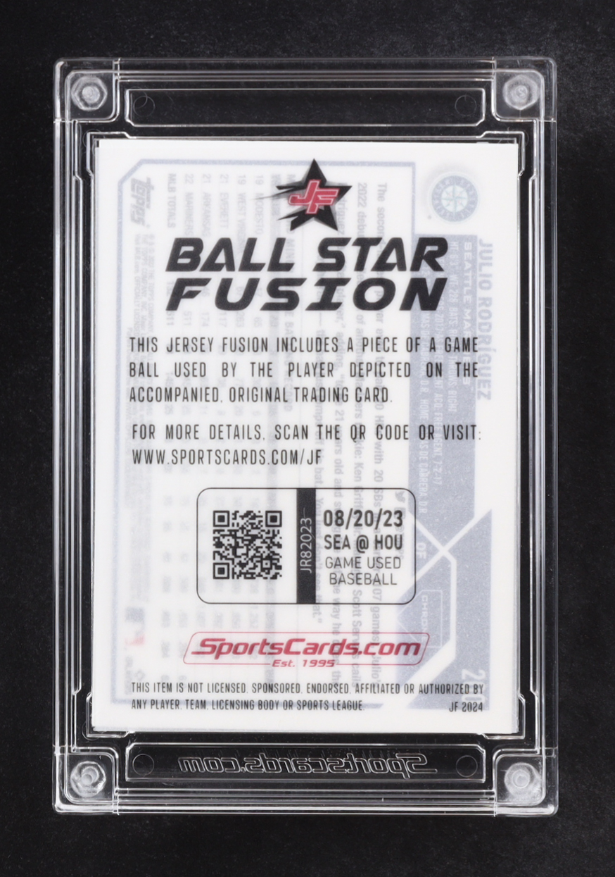 Julio Rodriguez 2024 Jersey Fusion Topps Chrome Game Used Swatch #DRB2023 #30/44 at PristineAuction.com Julio Rodriguez 2024 Jersey Fusion Topps Chrome Game Used Swatch #DRB2023 #30/44 at PristineAuction.com