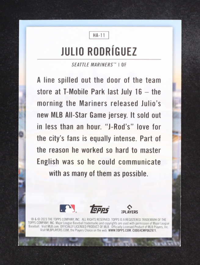 Julio Rodriguez 2023 Topps Home Field Advantage #HA11 at PristineAuction.com Julio Rodriguez 2023 Topps Home Field Advantage #HA11 at PristineAuction.com