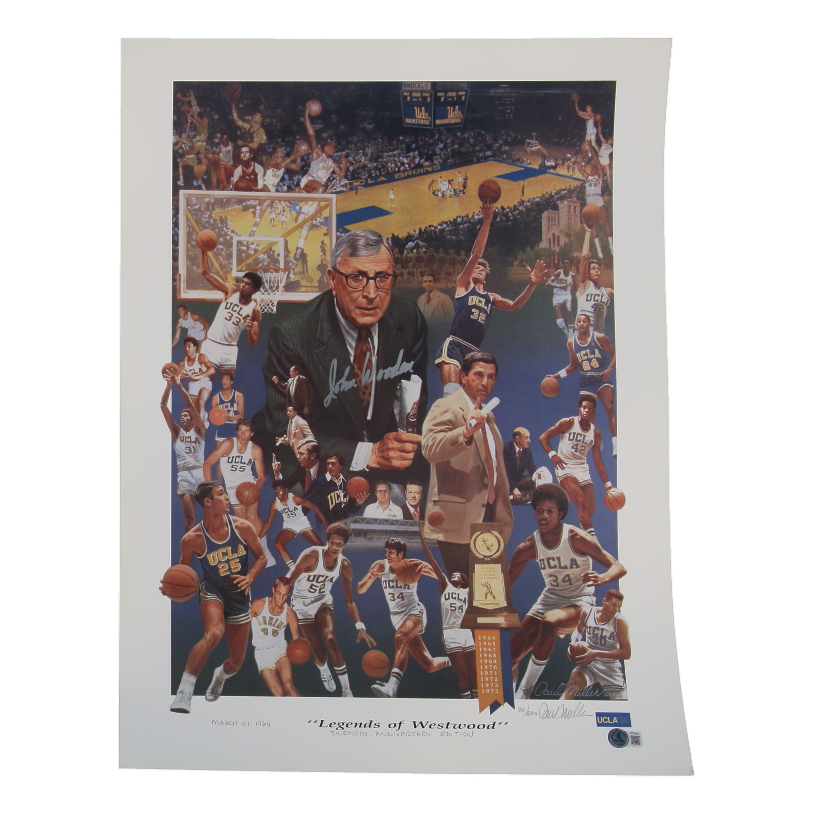 John Wooden Signed LE UCLA Bruins "Legends of Westwood" 18.5x24 Lithograph (Beckett) at PristineAuction.com John Wooden Signed LE UCLA Bruins "Legends of Westwood" 18.5x24 Lithograph (Beckett) at PristineAuction.com