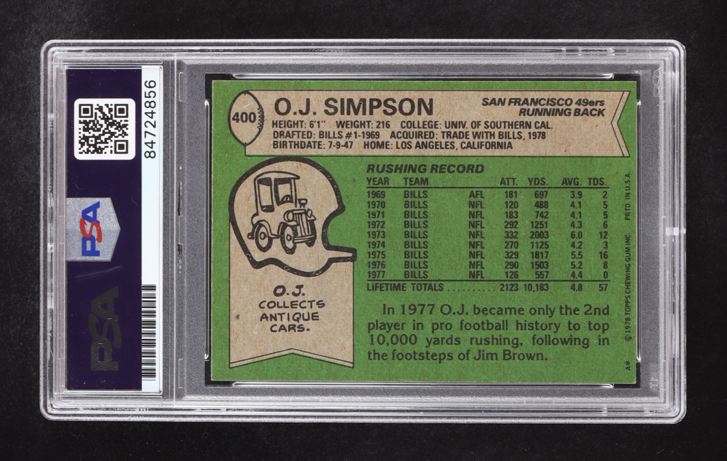O.J. Simpson Signed 1978 Topps #400 (PSA | Auto Grade PSA 10) at PristineAuction.com O.J. Simpson Signed 1978 Topps #400 (PSA | Auto Grade PSA 10) at PristineAuction.com