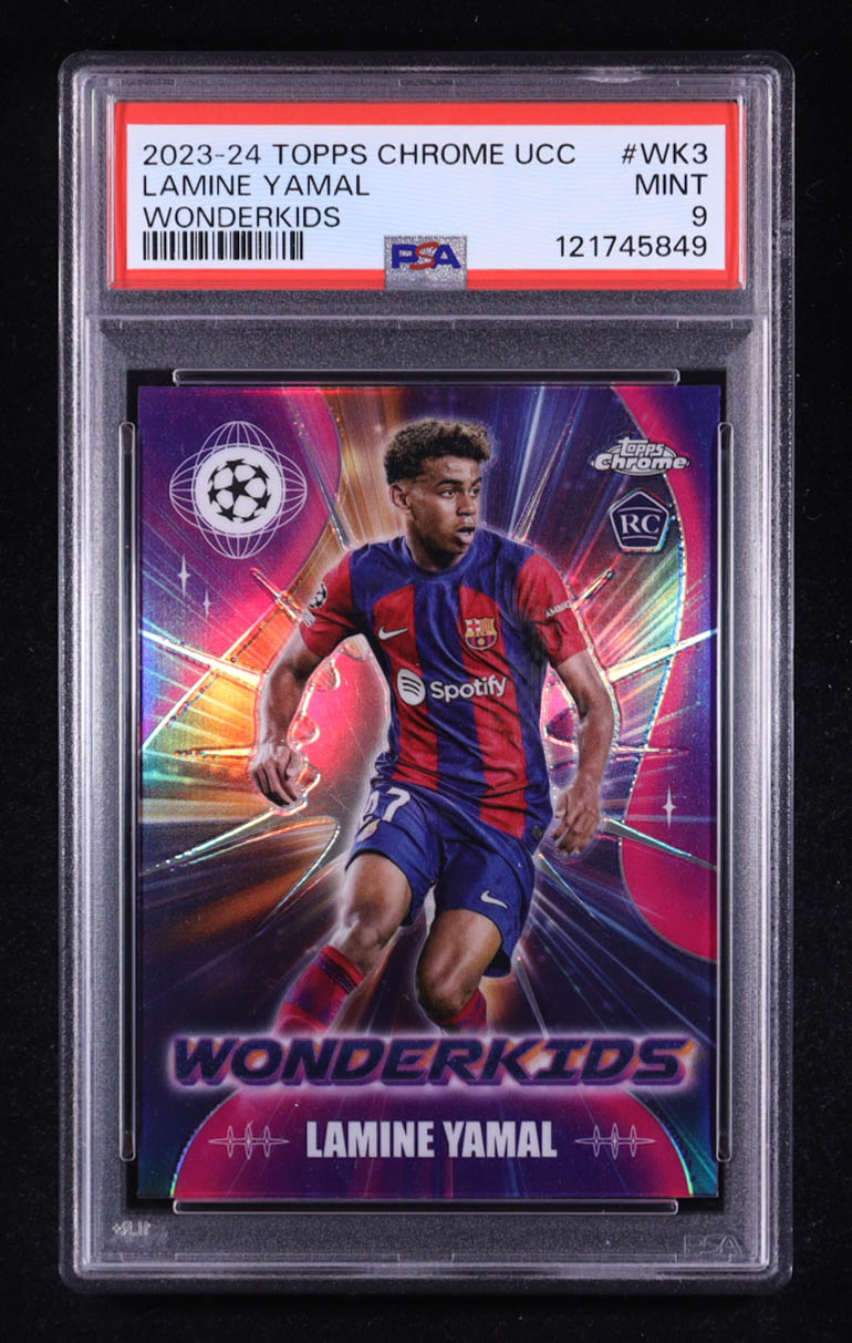 Lamine Yamal 2023-24 Topps Chrome UEFA Club Competitions Wonderkids #WK3 RC (PSA 9) at PristineAuction.com Lamine Yamal 2023-24 Topps Chrome UEFA Club Competitions Wonderkids #WK3 RC (PSA 9) at PristineAuction.com