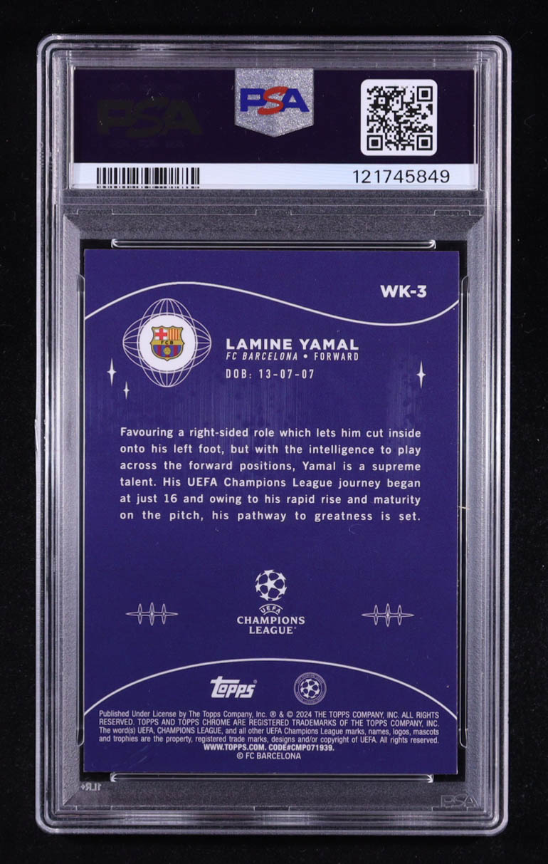 Lamine Yamal 2023-24 Topps Chrome UEFA Club Competitions Wonderkids #WK3 RC (PSA 9) at PristineAuction.com Lamine Yamal 2023-24 Topps Chrome UEFA Club Competitions Wonderkids #WK3 RC (PSA 9) at PristineAuction.com