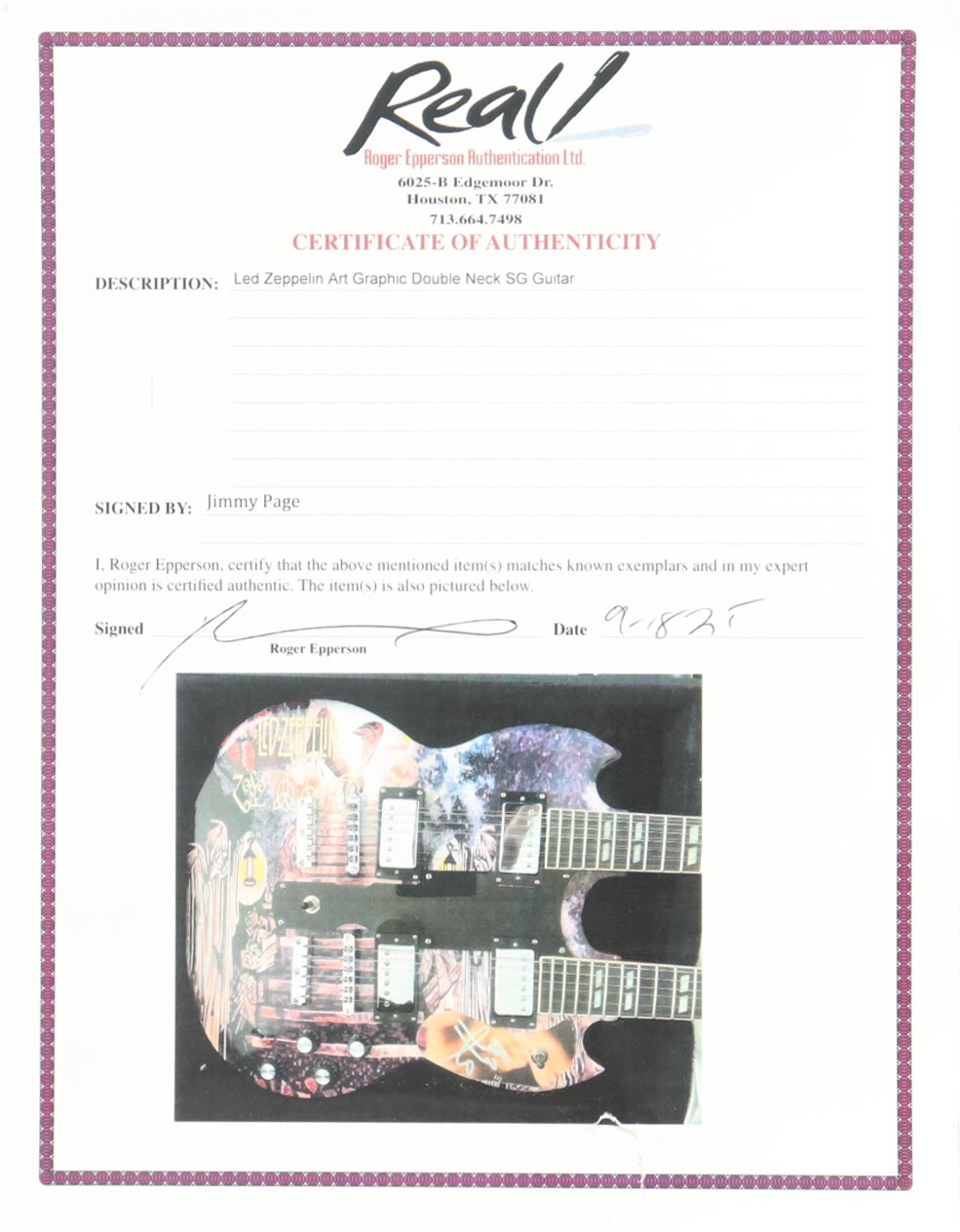 Jimmy Page Signed Full-Size 43" Double-Neck Electric Guitar (REAL) at PristineAuction.com Jimmy Page Signed Full-Size 43" Double-Neck Electric Guitar (REAL) at PristineAuction.com