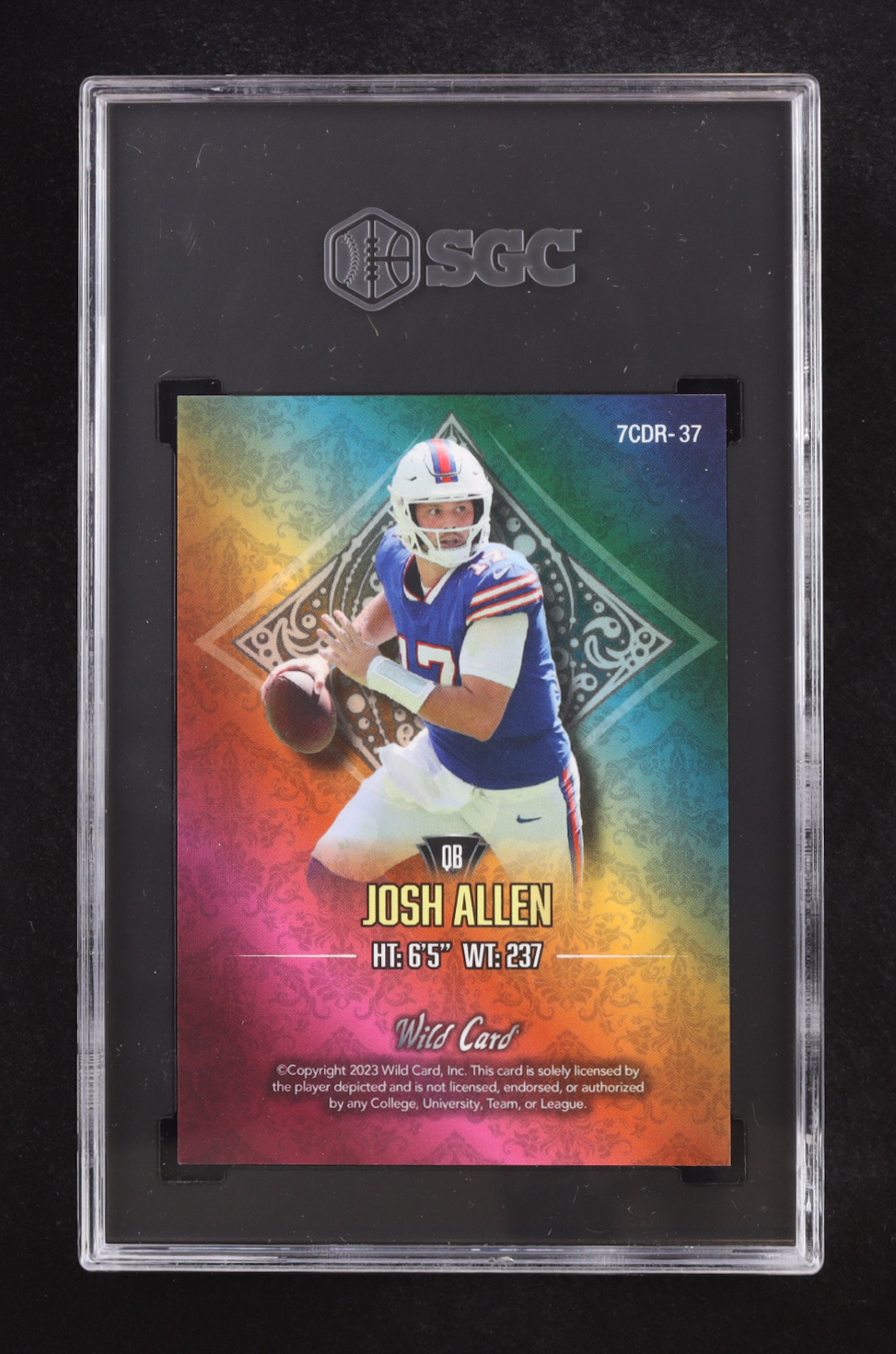 Josh Allen 2023 Wild Card 7 Card Studs Right Diamond Rainbow,Rainbow Foil #7CDR-37 #1/1 (SGC 9) at PristineAuction.com Josh Allen 2023 Wild Card 7 Card Studs Right Diamond Rainbow,Rainbow Foil #7CDR-37 #1/1 (SGC 9) at PristineAuction.com