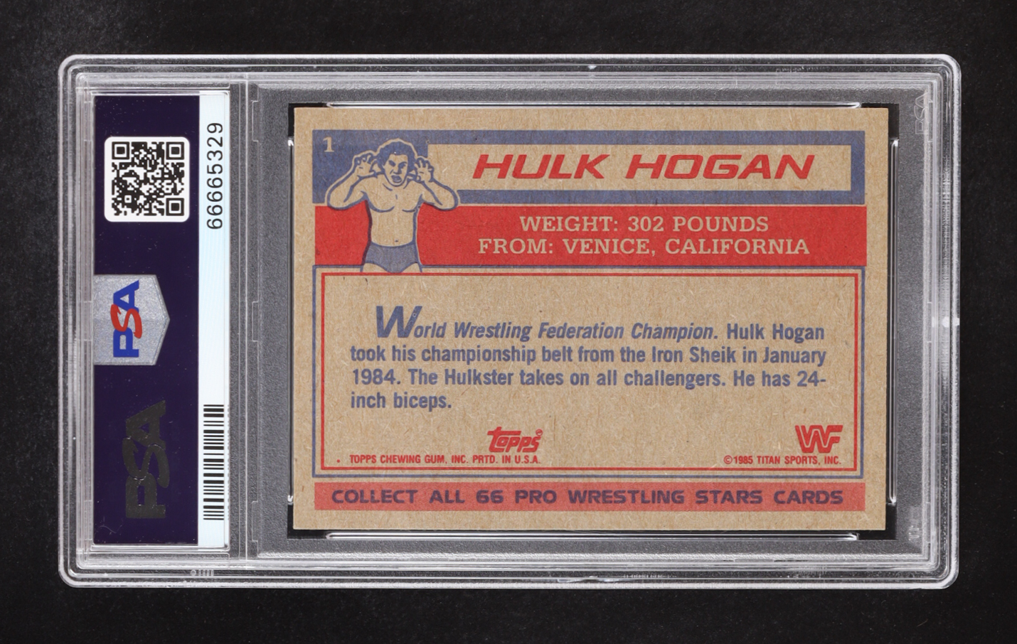 Hulk Hogan 1985 Topps WWF #1 RC (PSA 7) at PristineAuction.com Hulk Hogan 1985 Topps WWF #1 RC (PSA 7) at PristineAuction.com