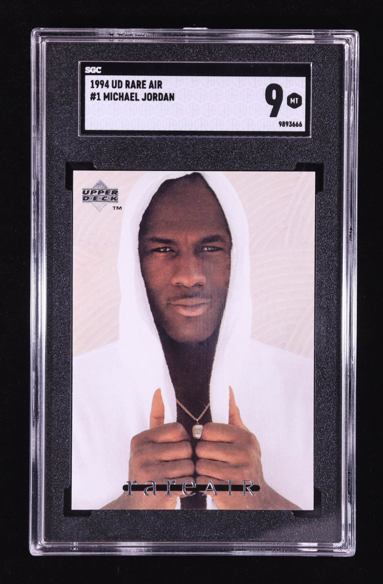 Michael Jordan 1994 Upper Deck Jordan Rare Air #1 / Close-Up with White Robe (SGC 9) at PristineAuction.com Michael Jordan 1994 Upper Deck Jordan Rare Air #1 / Close-Up with White Robe (SGC 9) at PristineAuction.com