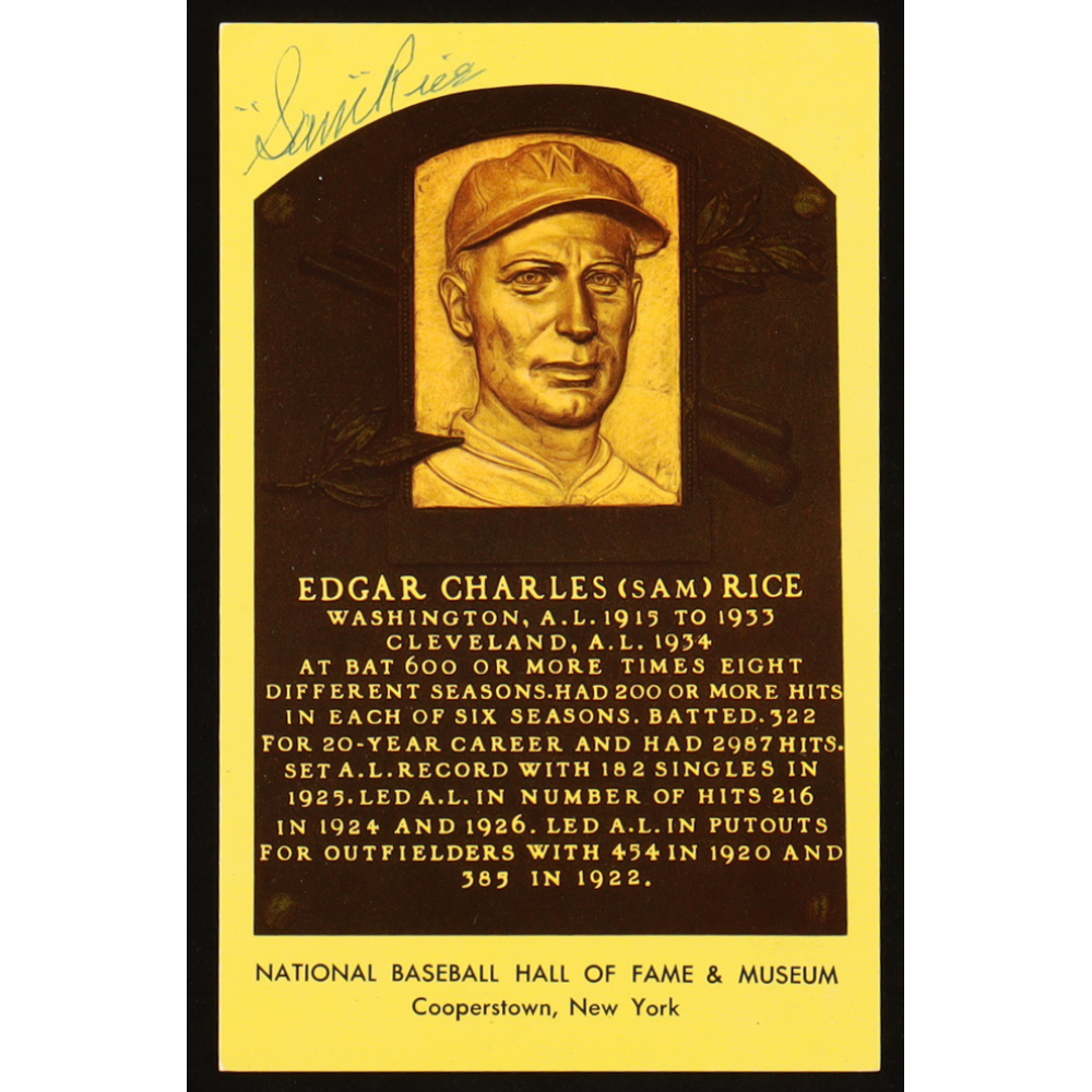 Sam Rice Edwards Sam Rice Signed 1963 MLB Hall of Fame 4x6 Postcard (Beckett) | Pristine ...