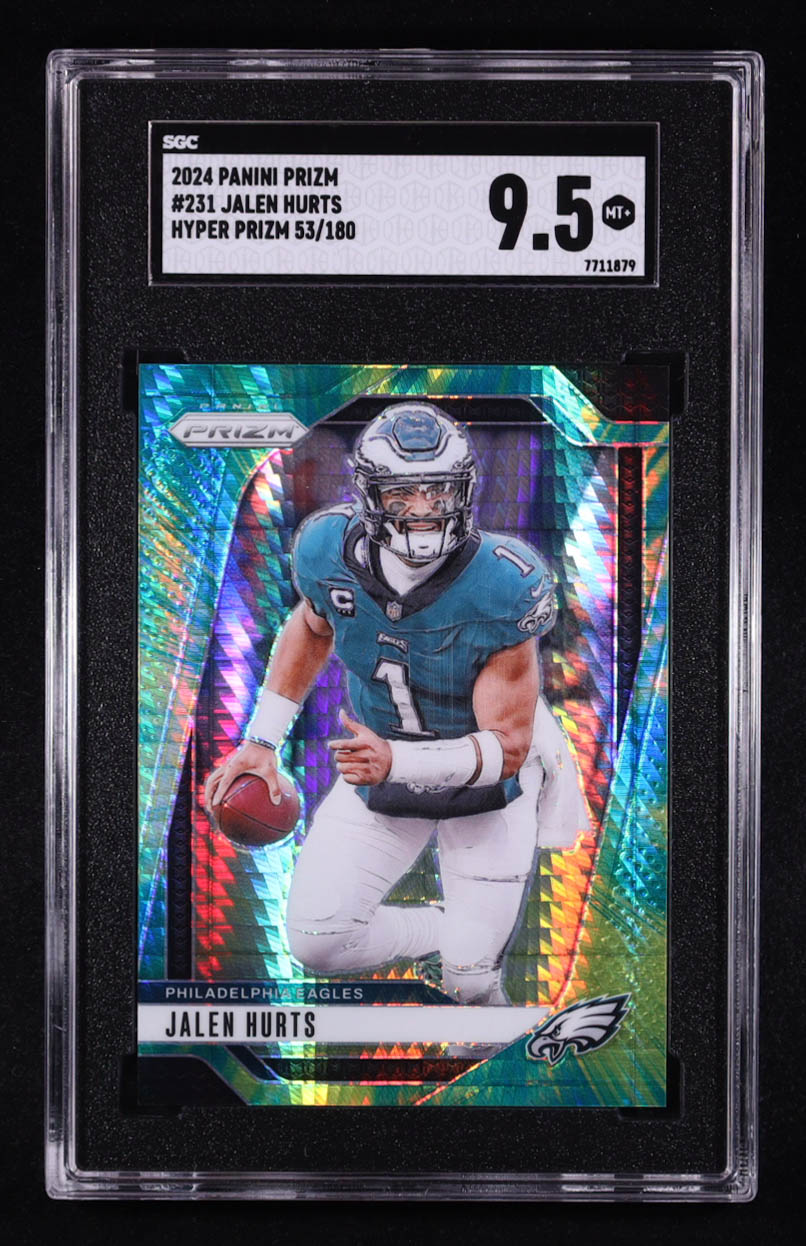 Jalen Hurts 2024 Panini Prizm Prizms Hyper #231 #053/180 (SGC 9.5) at PristineAuction.com Jalen Hurts 2024 Panini Prizm Prizms Hyper #231 #053/180 (SGC 9.5) at PristineAuction.com