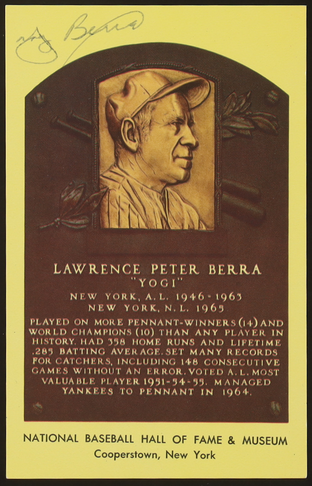 Yogi Berra Signed 1972 MLB Hall of Fame 4x6 Postcard (Beckett) at PristineAuction.com Yogi Berra Signed 1972 MLB Hall of Fame 4x6 Postcard (Beckett) at PristineAuction.com