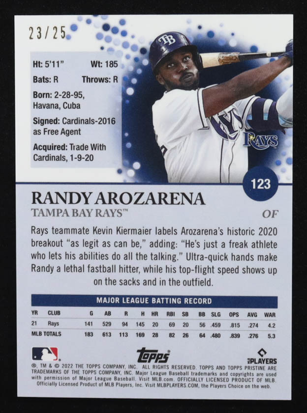 Randy Arozarena 2022 Topps Pristine Orange Refractors #123 #23/25 at PristineAuction.com Randy Arozarena 2022 Topps Pristine Orange Refractors #123 #23/25 at PristineAuction.com