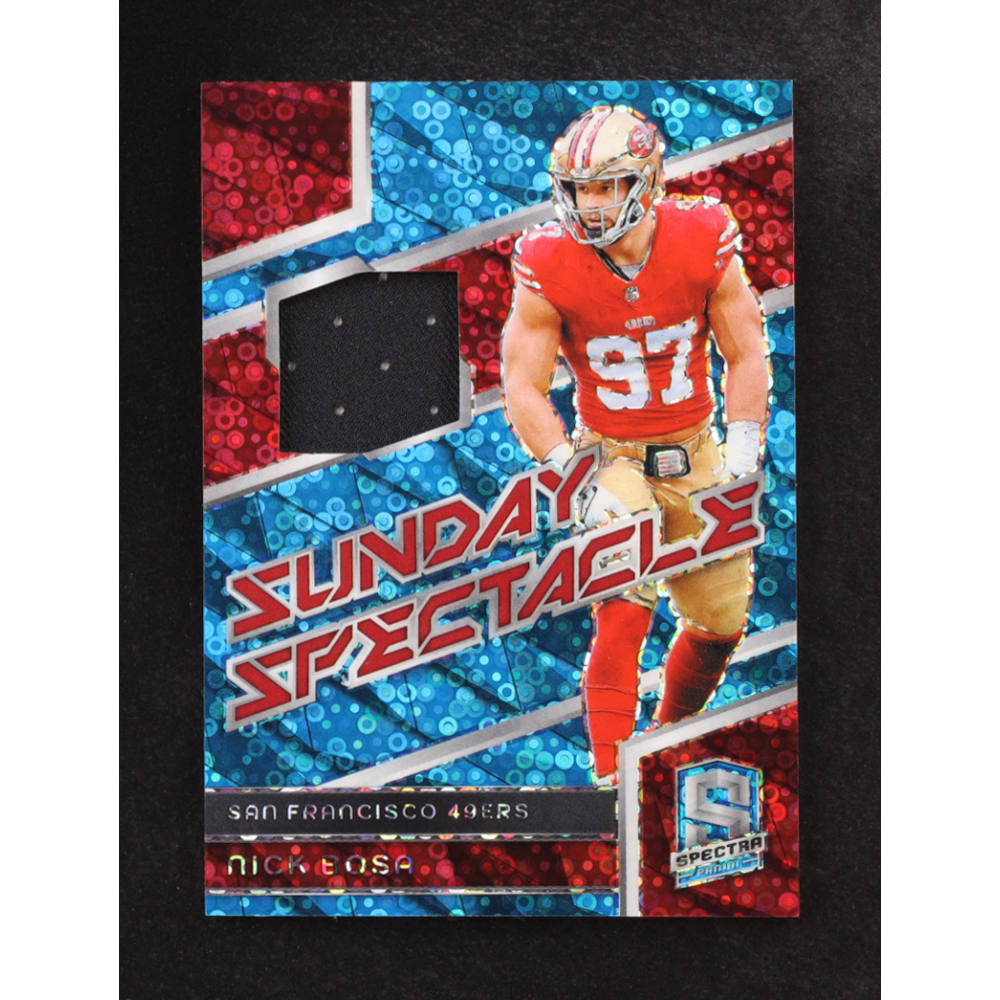 Nick Bosa 2024 Panini Spectra Sunday Spectacle Materials Neon Blue #26 #18/60 at PristineAuction.com